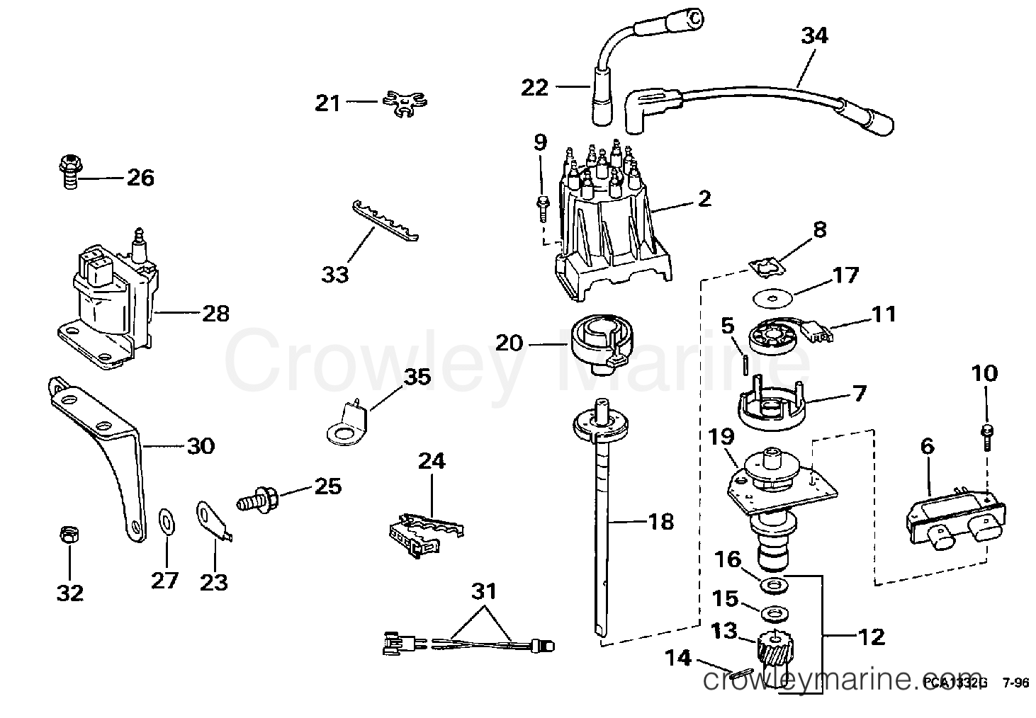 1998 OMC Stern Drive 5 - 50FBPBYC - DISTRIBUTOR & IGNITION COIL -- TBI MODELS section