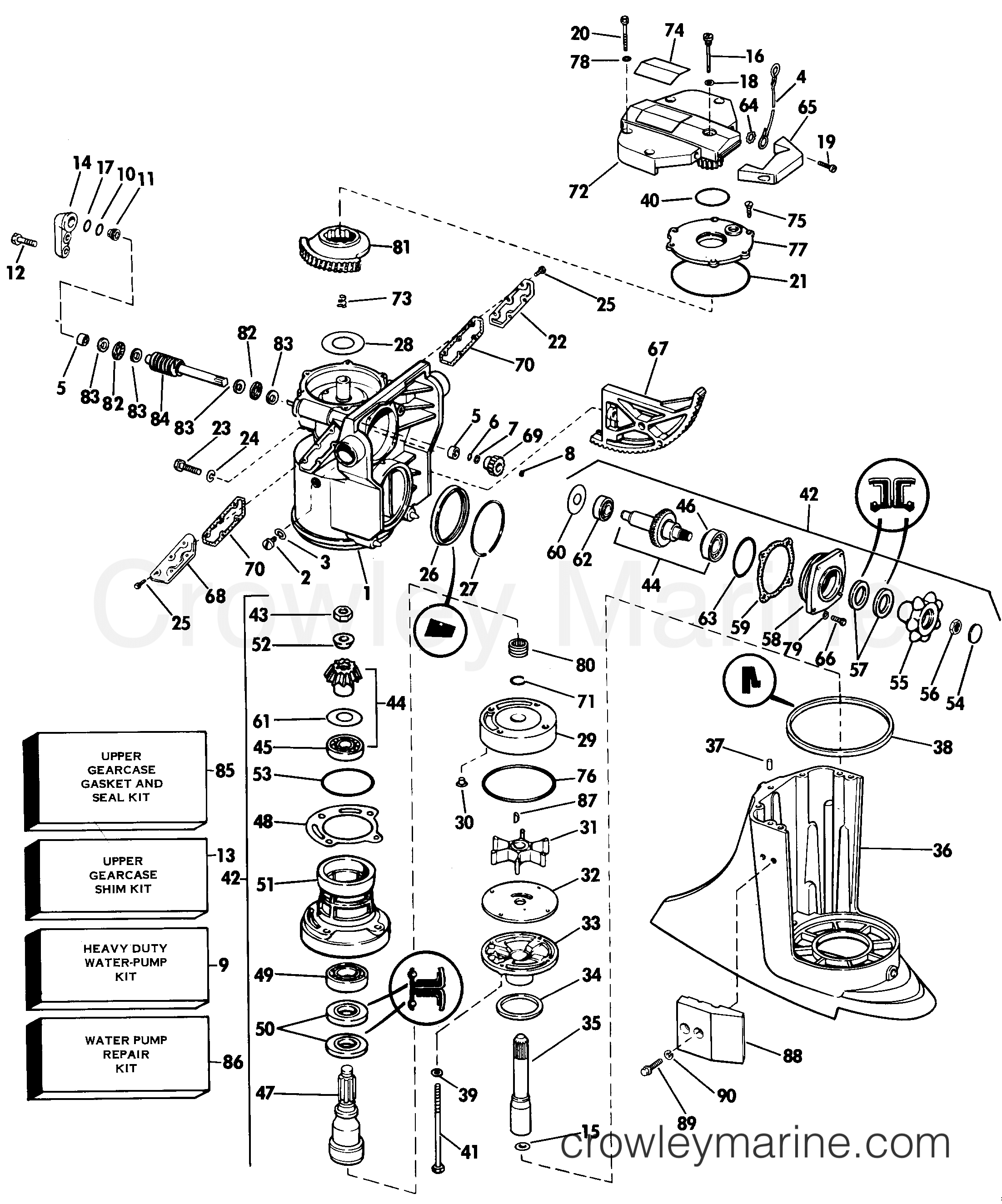 1985 Stern Drive 3.8 - 384FTMRCOM - UPPER GEARCASE GROUP