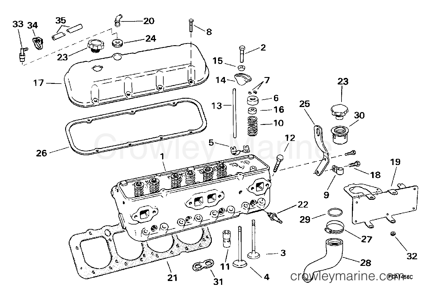 1998 OMC Stern Drive 7.4 - 74FHPBYC CYLINDER HEAD-- 74FHPBY & 82FCPBY MODELS section