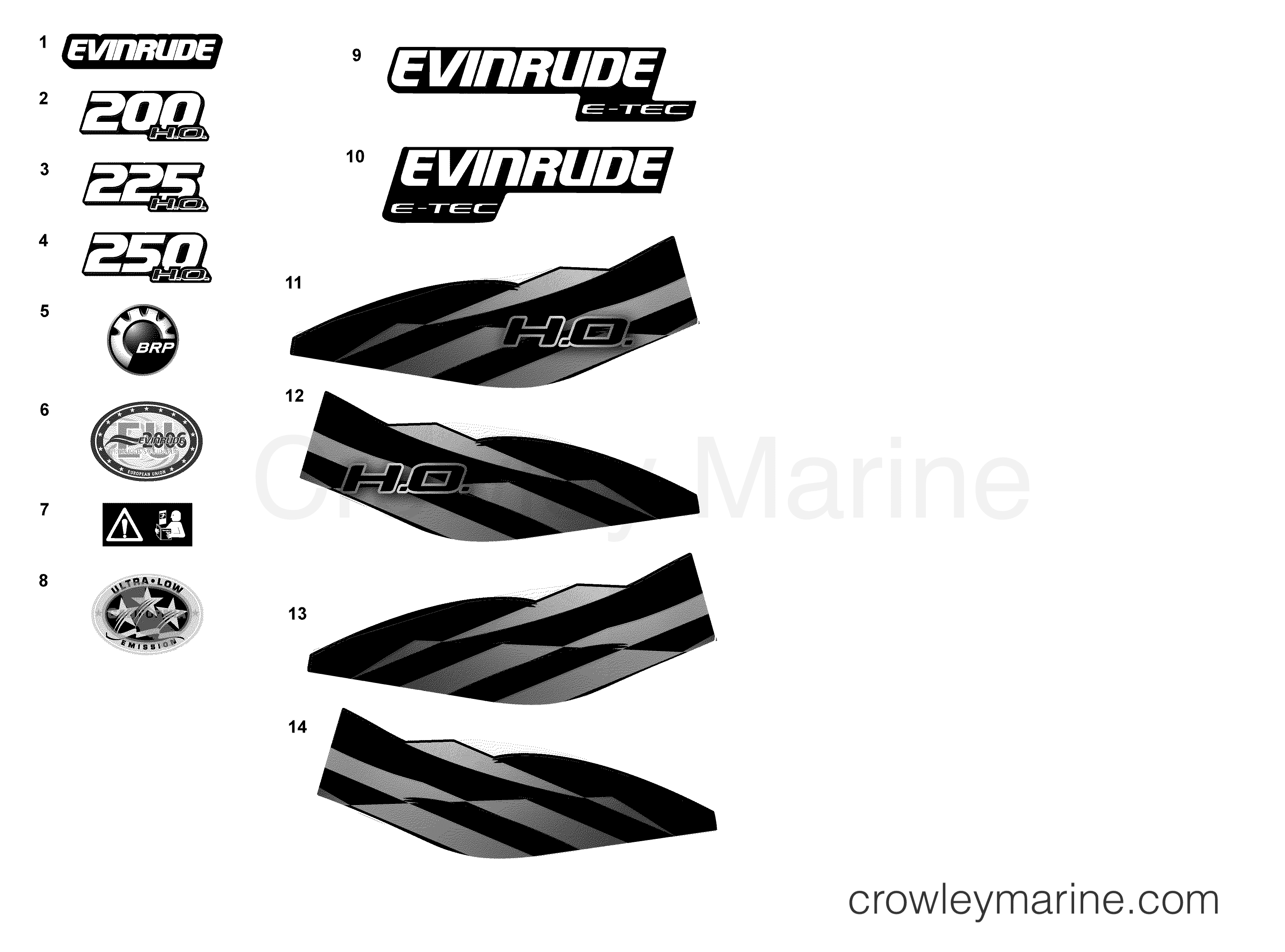 AA Outboard 250 H.O. - 3.4L - E250DHXAAA - DECALS - BLUE