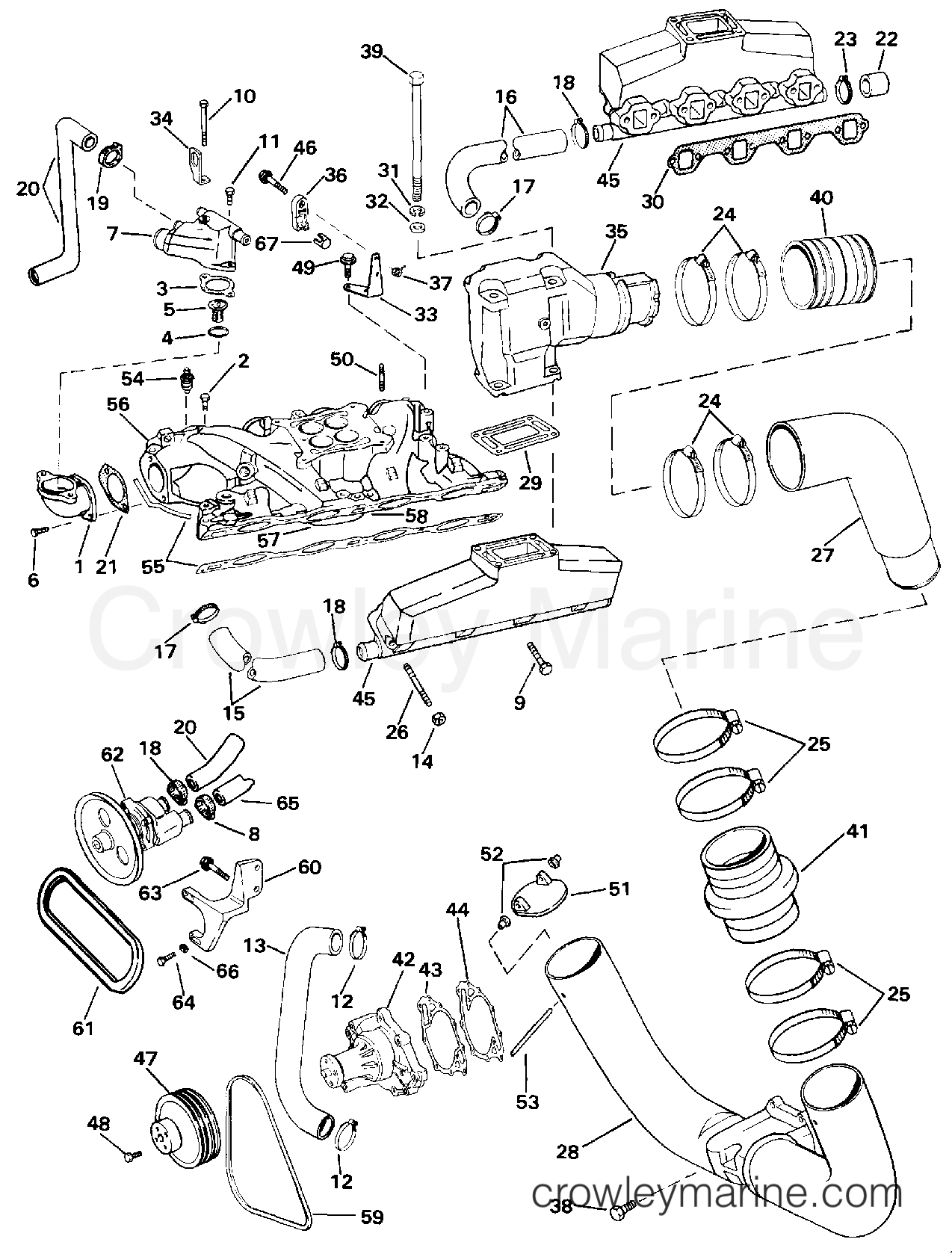 INTAKE MANIFOLD, EXHAUST & COOLING 1994 Stern Drive 5 502ACPMDA