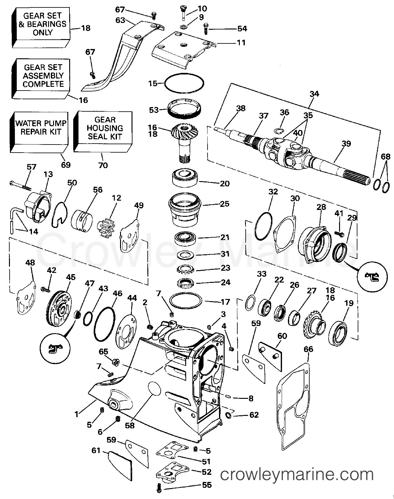 1990 OMC Stern Drive 2.3 - 232BMRPWS UPPER GEAR HOUSING section