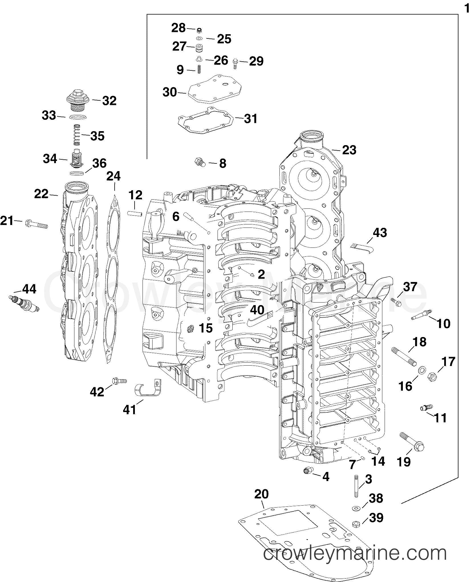 2005 Outboard 225 - E225DHLSOF - CYLINDER & CRANKCASE