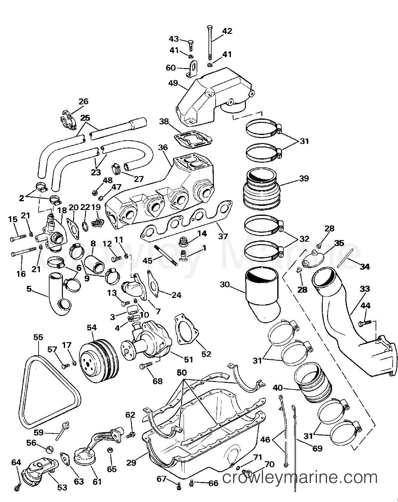 COOLING, EXHAUST & OIL PAN 1987 Stern Drive 2.3 232AMFTC Crowley Marine
