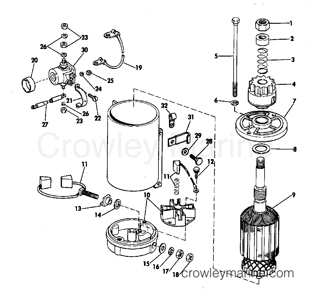 1981 Evinrude Outboards 150 - E150TRLCIA ELECTRIC STARTER & SOLENOID AMERICAN BOSCH 08142-23-M030SM section