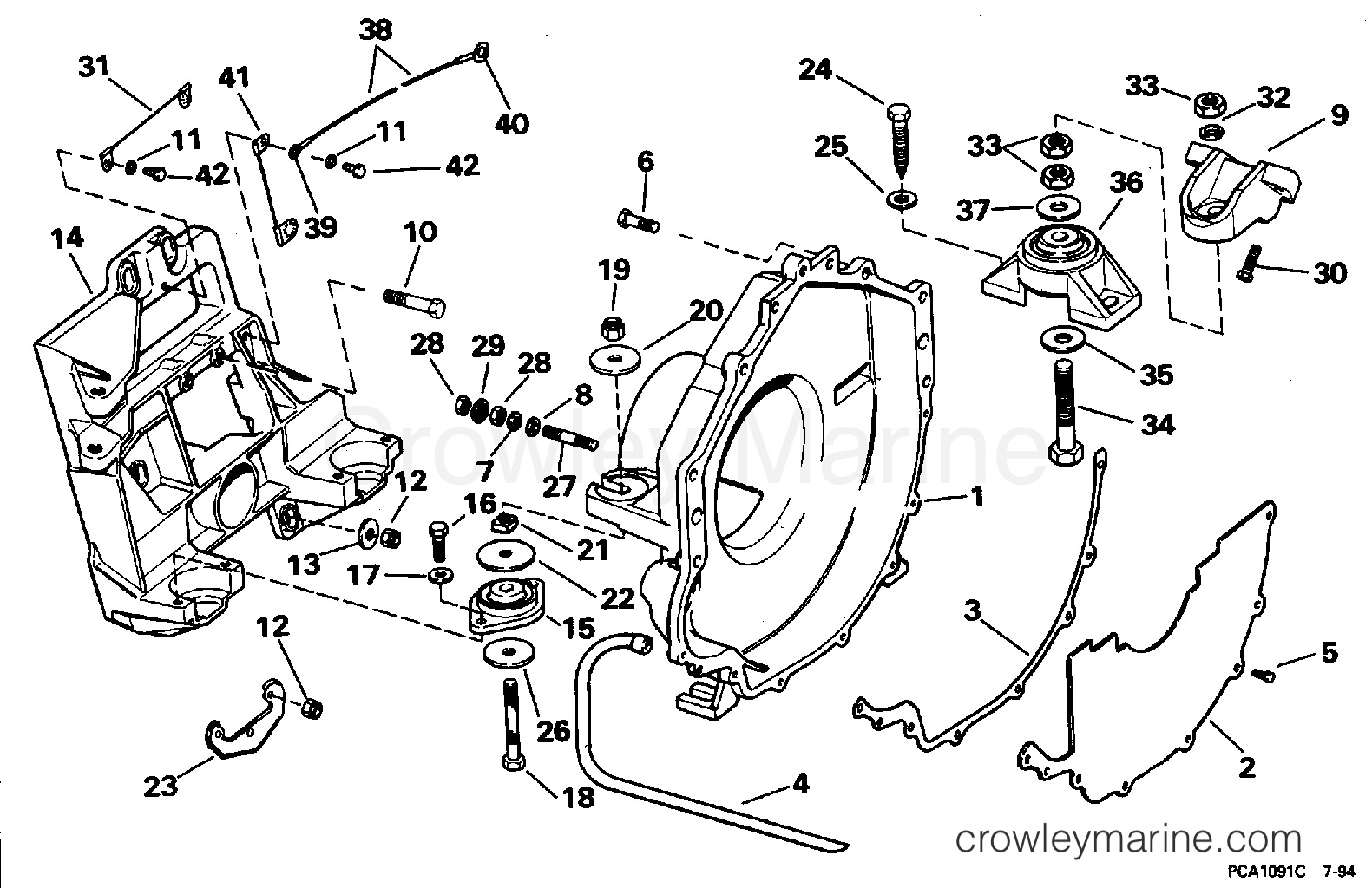 TRANSOM PLATE, FLYWHEEL HOUSING & MOUNTS - 1995 Stern Drive 4.3 43APHUB ...