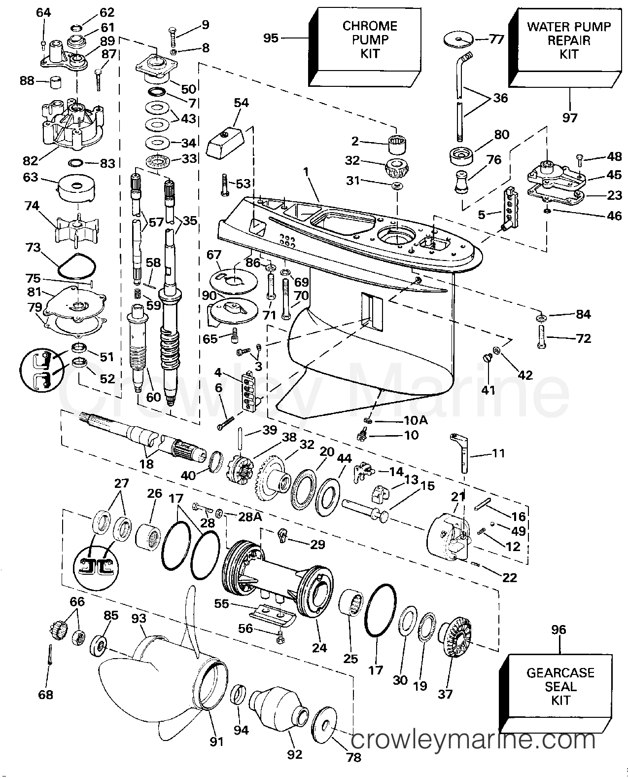1990 Outboard 155 - E155WTLESM - GEARCASE