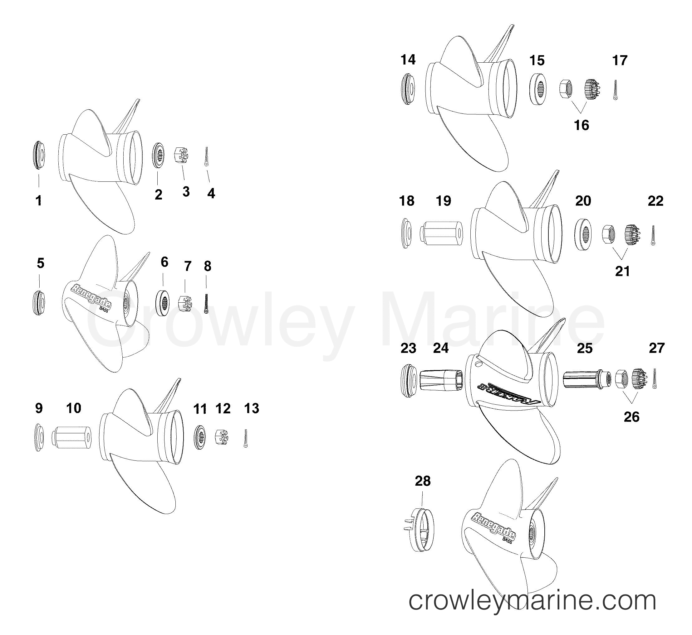 AA Outboard 130 - E130DPXAAA - PROPELLER HARDWARE 75 - 130 HP MODELS