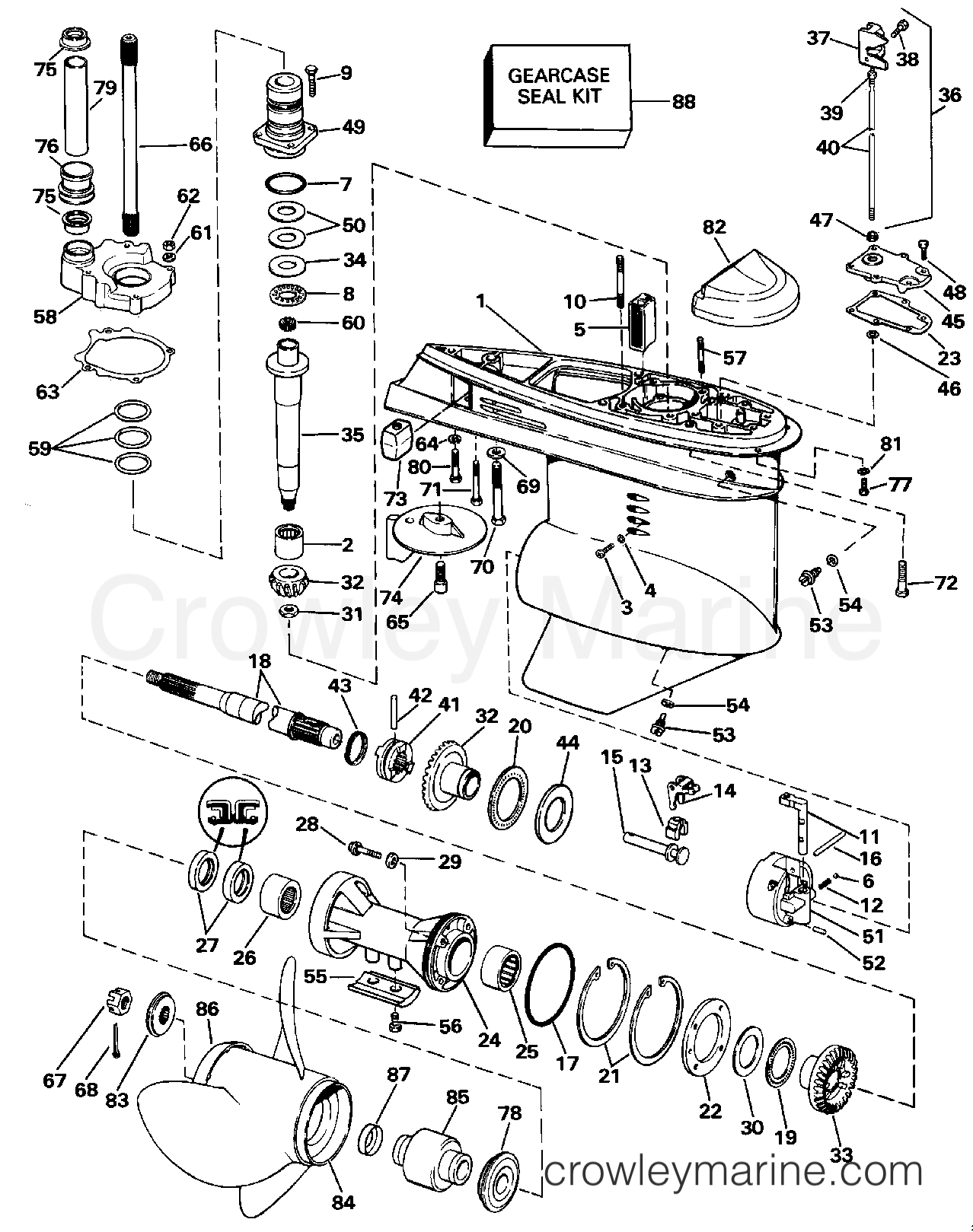 1990 OMC Stern Drive 2.3 - 232BMRPWS LOWER GEARCASE section