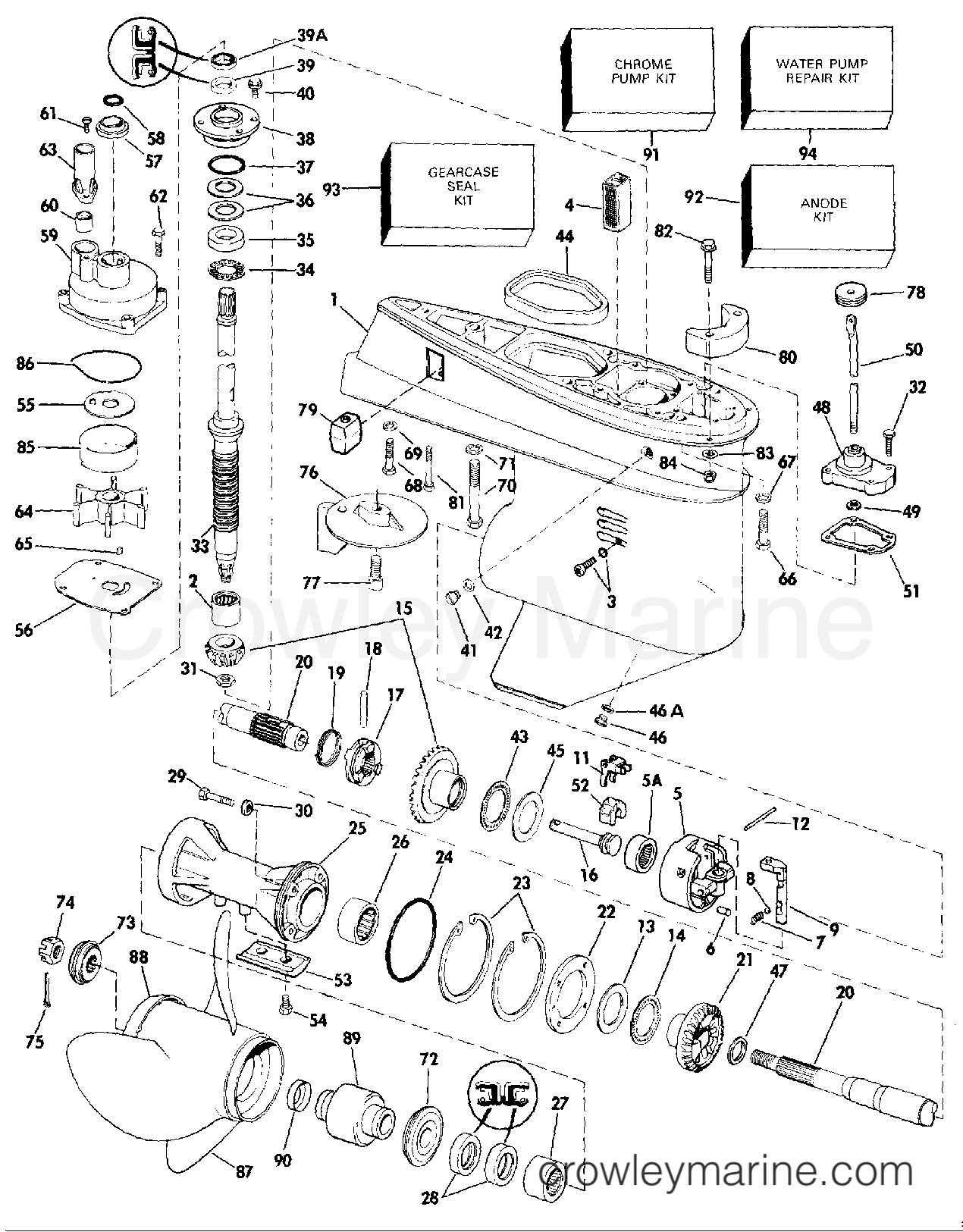 1987 Outboard 75 - J75ECUR - GEARCASE - 20" MODELS