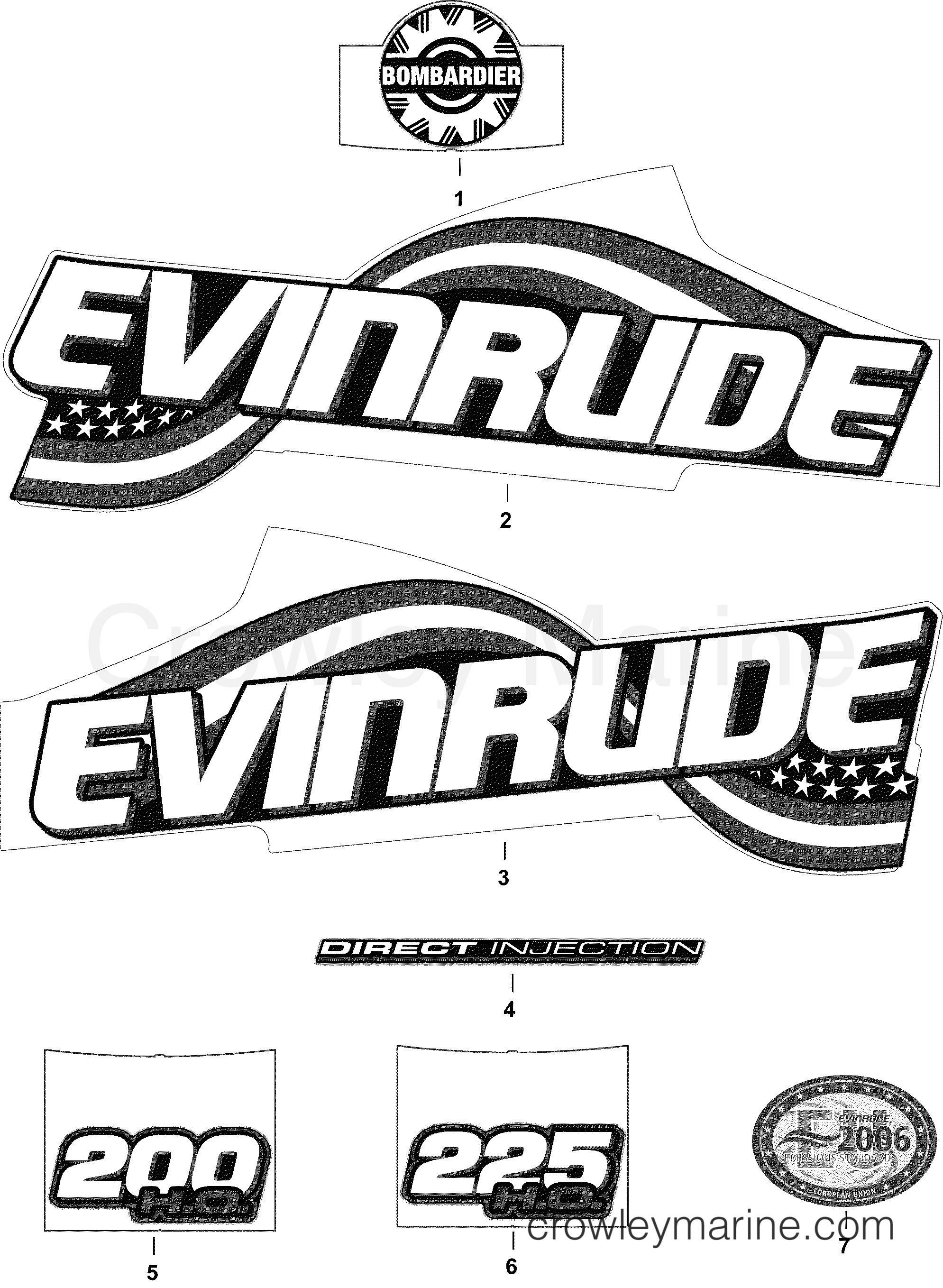 2004 Evinrude Outboards 200 - E200FHLSRC DECALS - FHL, FHX MODELS section