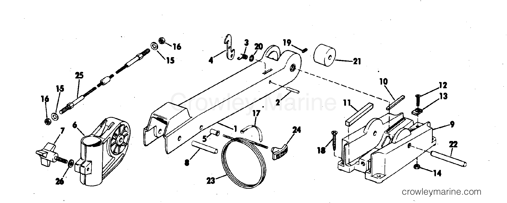 1978 Electric Motors 12 Volt - EB52R - BOW ARM AND DECK BRACKET GROUP