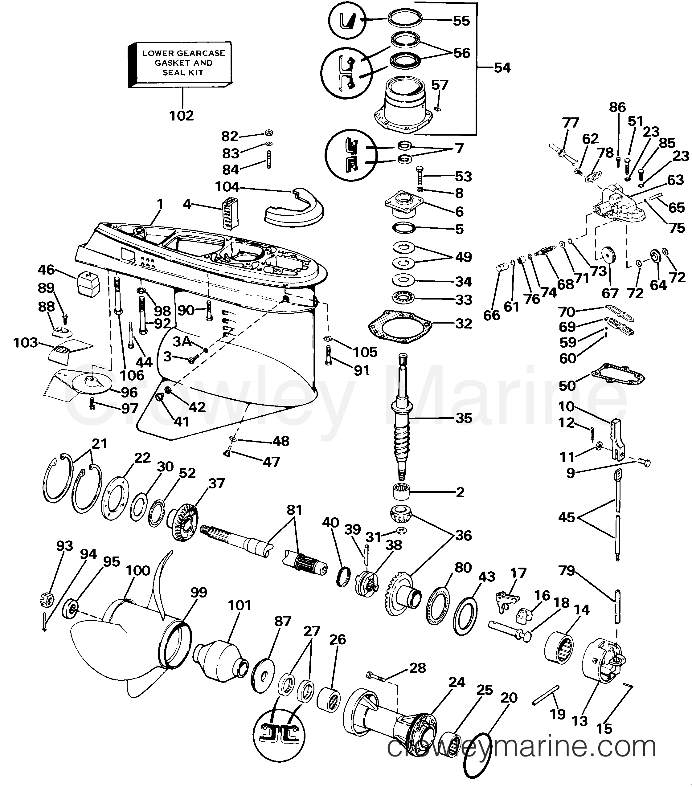 1985 Stern Drive 5.7 - 574FTHRCOM - LOWER GEARCASE GROUP