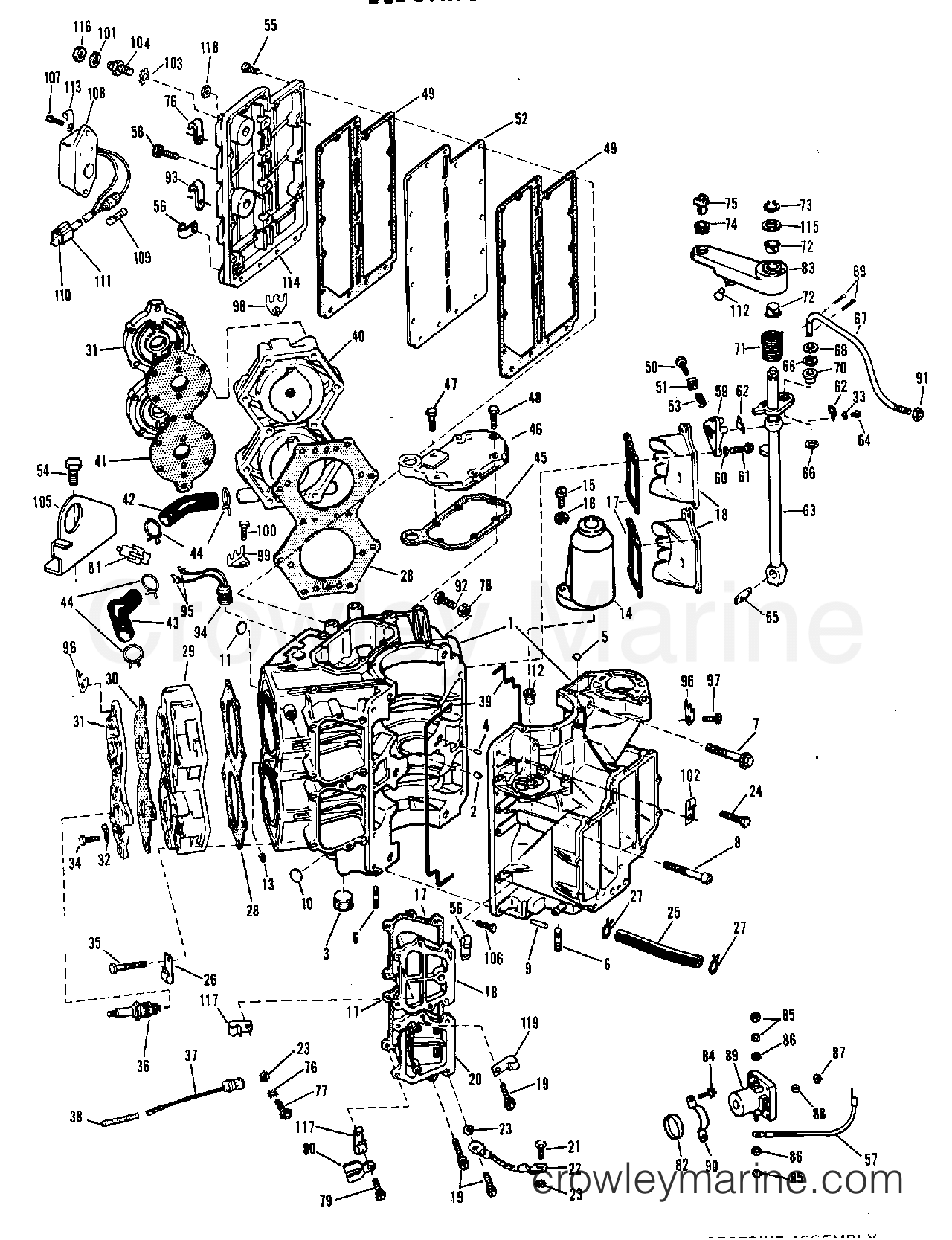 1968 Johnson Outboards 85 - V4A-20A POWERHEAD GROUP ELECTRIC SHIFT section