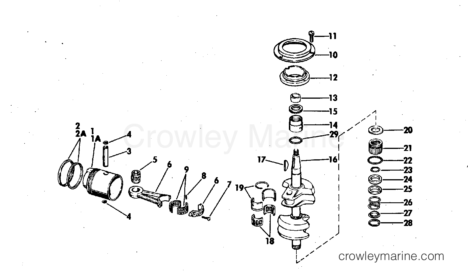 1973 Outboard 25 - 25RL73A - CRANKSHAFT & PISTON