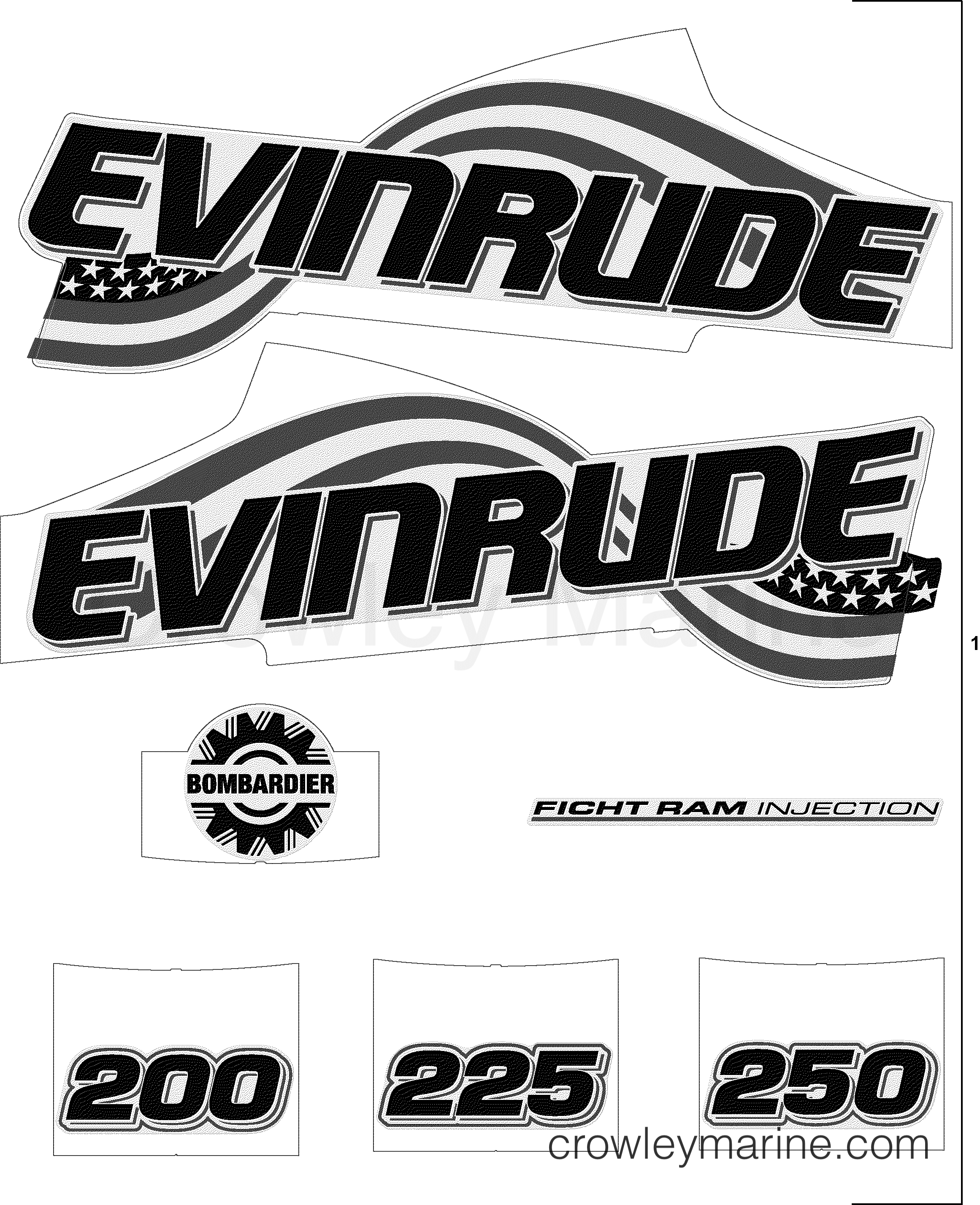 2003 Outboard 250 - E250FPLSTR - DECALS - WHITE FLAG SET