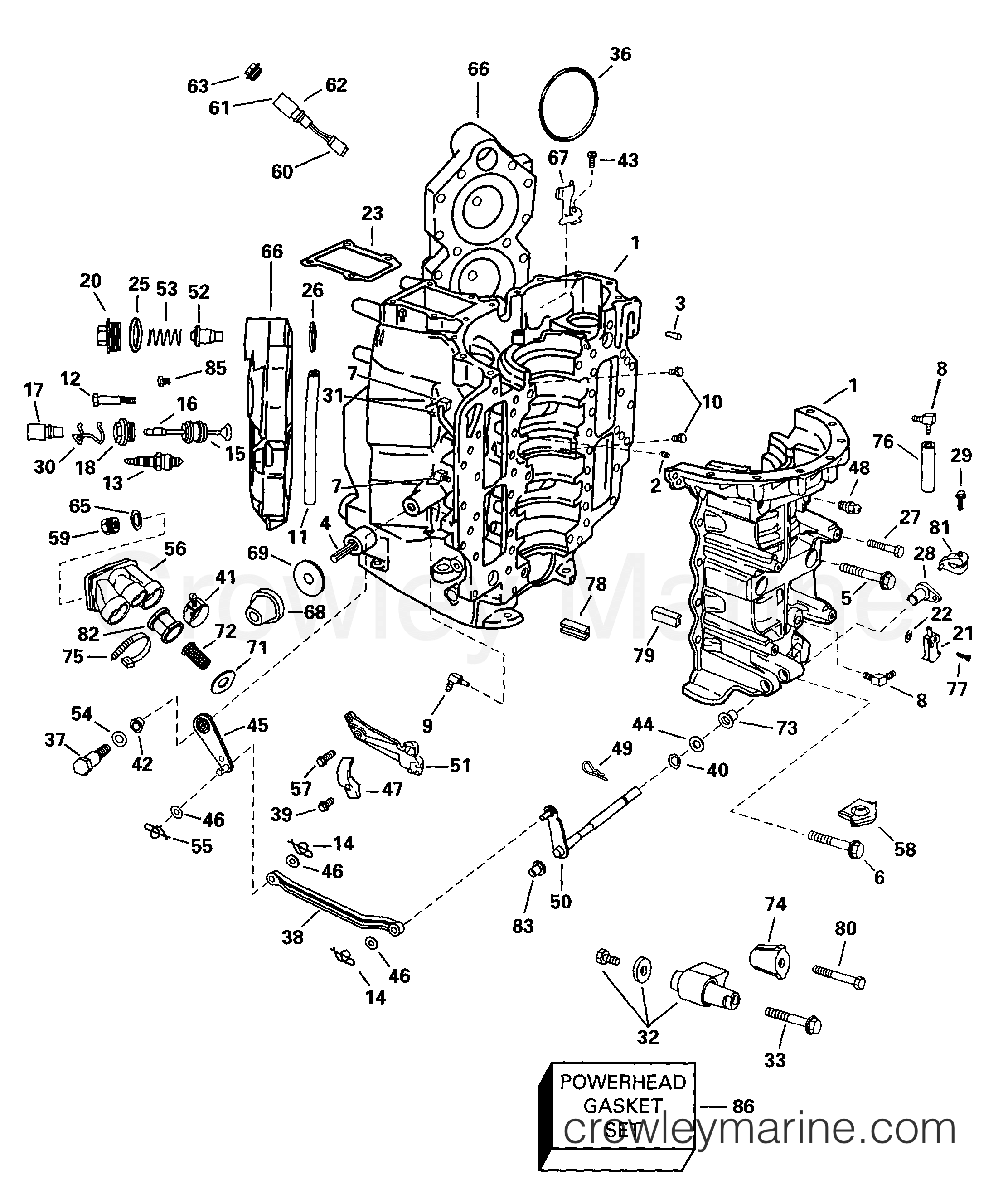 CYLINDER & CRANKCASE - 1999 Outboard 115 BJ115PLEEM | Crowley Marine