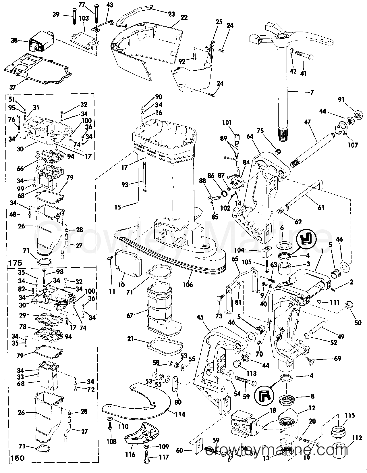 1989 Outboard 150 - J150TXCEM - MIDSECTION