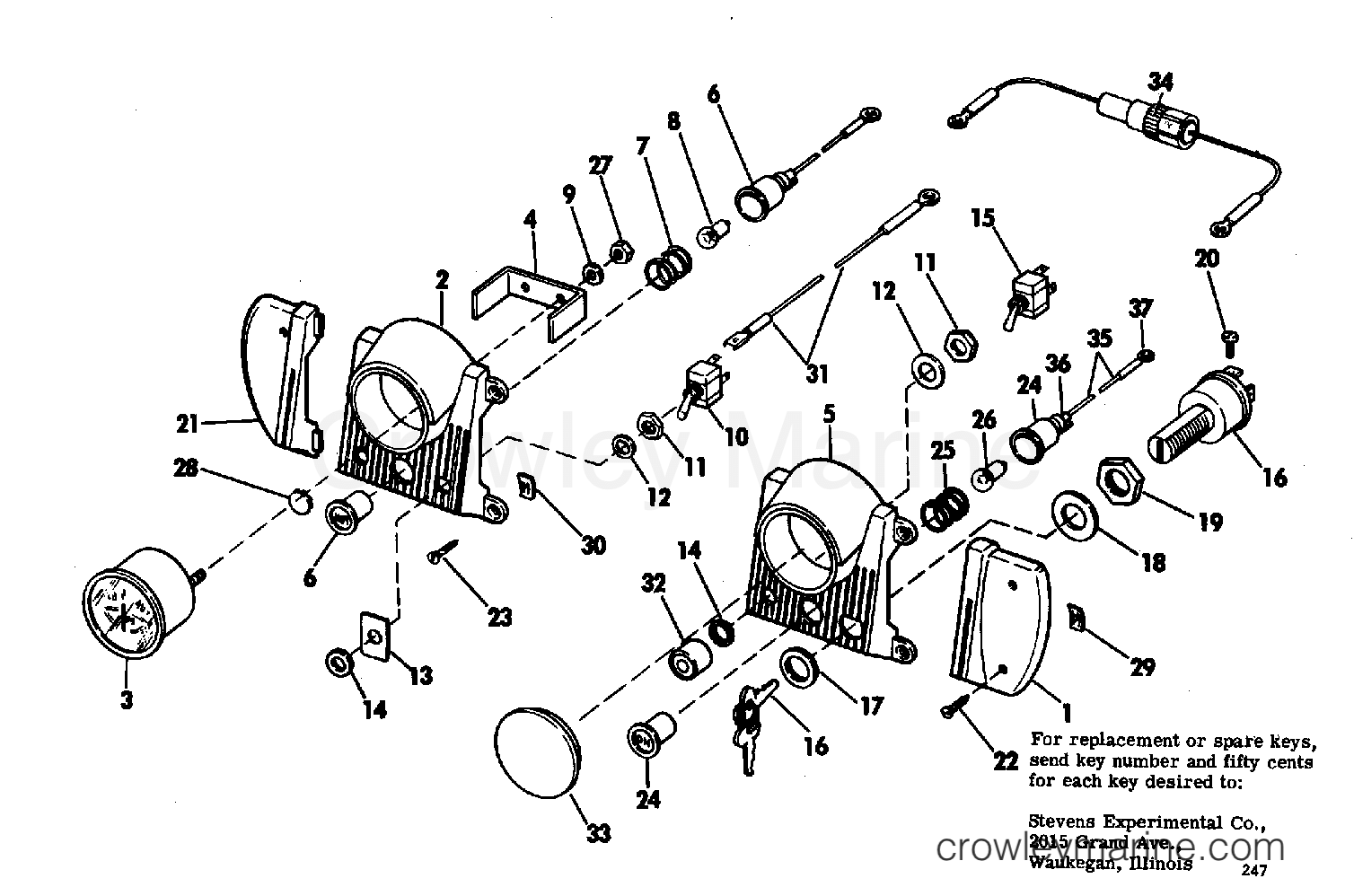 1968 OMC Stern Drive 90 - DU-15S DASH PANEL GROUP section