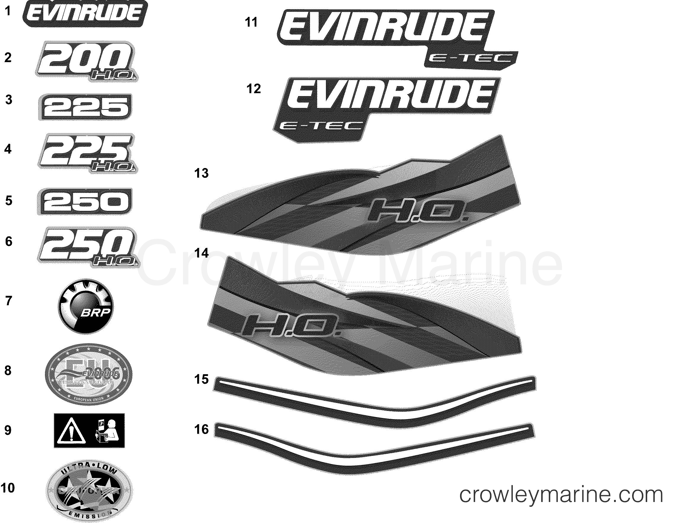 2012 Outboard 200 - 3.3L - E200DHLINF - DECALS - BLUE