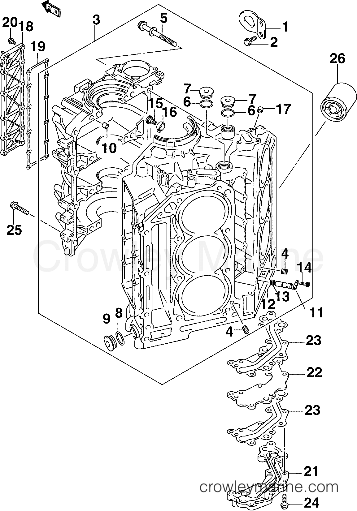 2005 Outboard 225 - BJ225X4SO - CYLINDER & CRANKCASE