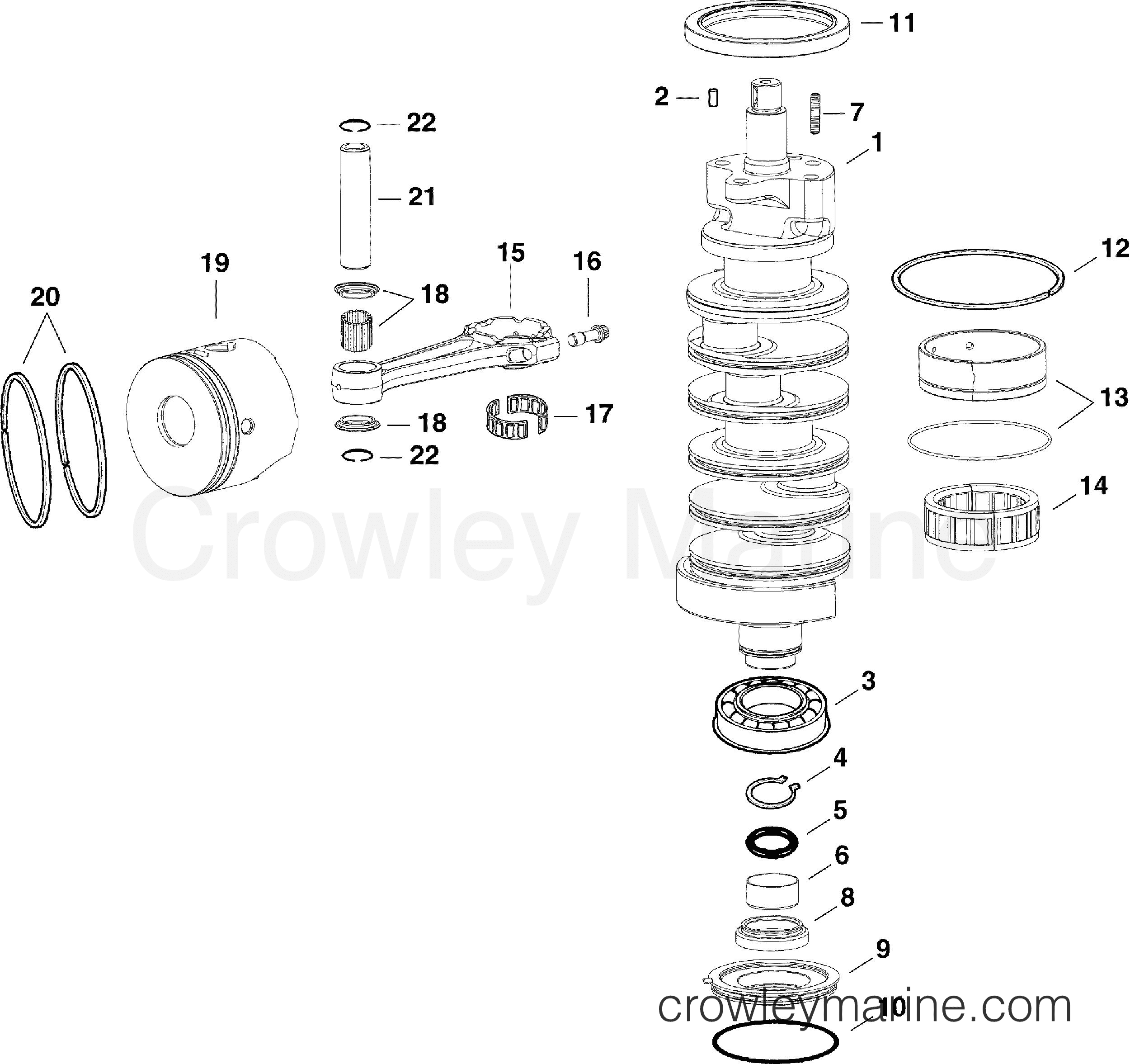 AA Outboard 130 - E130DPXAAA - CRANKSHAFT & PISTONS