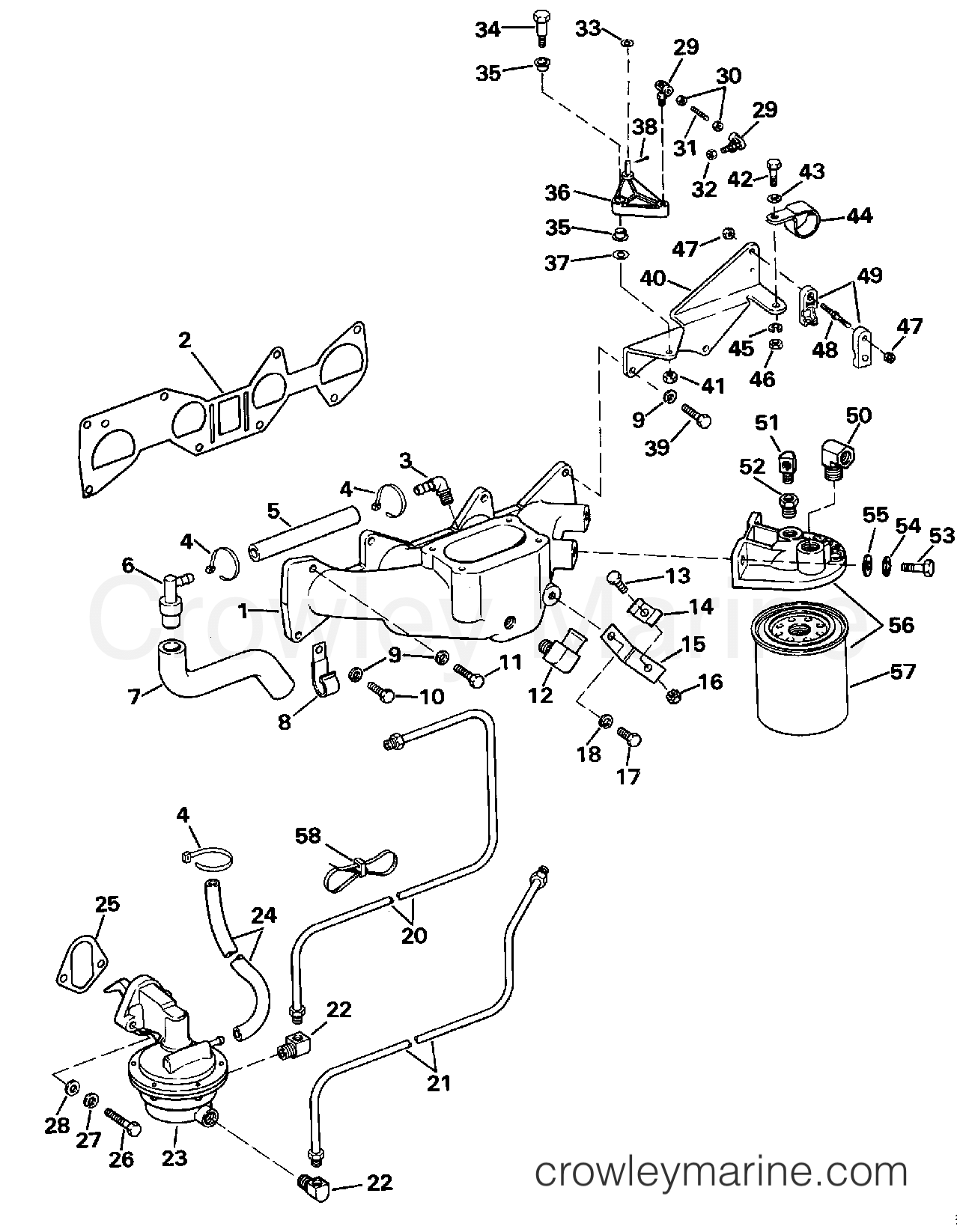 1990 OMC Stern Drive 2.3 - 232BMRPWS INTAKE MANIFOLD & FUEL SYSTEM section