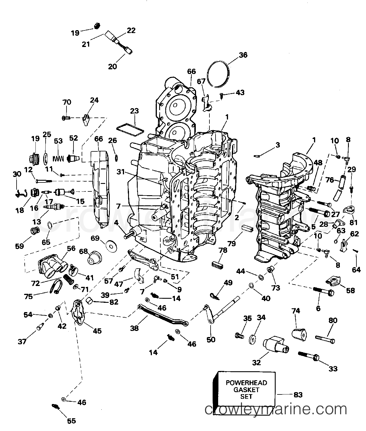 1995 Outboard 90 - J90EXEOC - CYLINDER & CRANKCASE