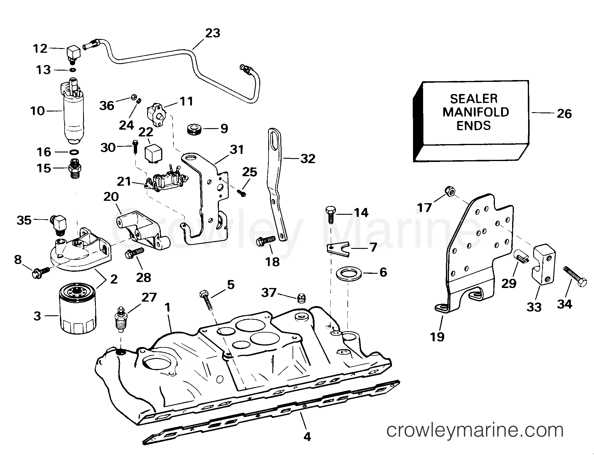 1998 OMC Stern Drive 5 - 50FBPBYC INTAKE MANIFOLD & FUEL PUMP -- 2V MODELS section