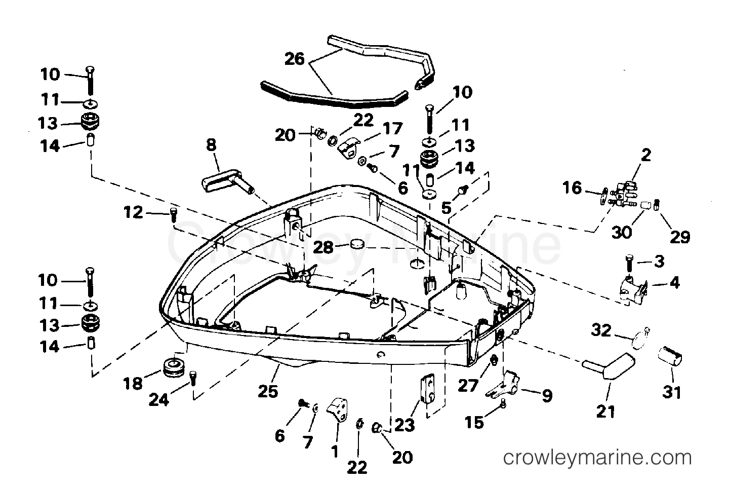 1996 Outboard 100 - J100WTLEDR - LOWER ENGINE COVER