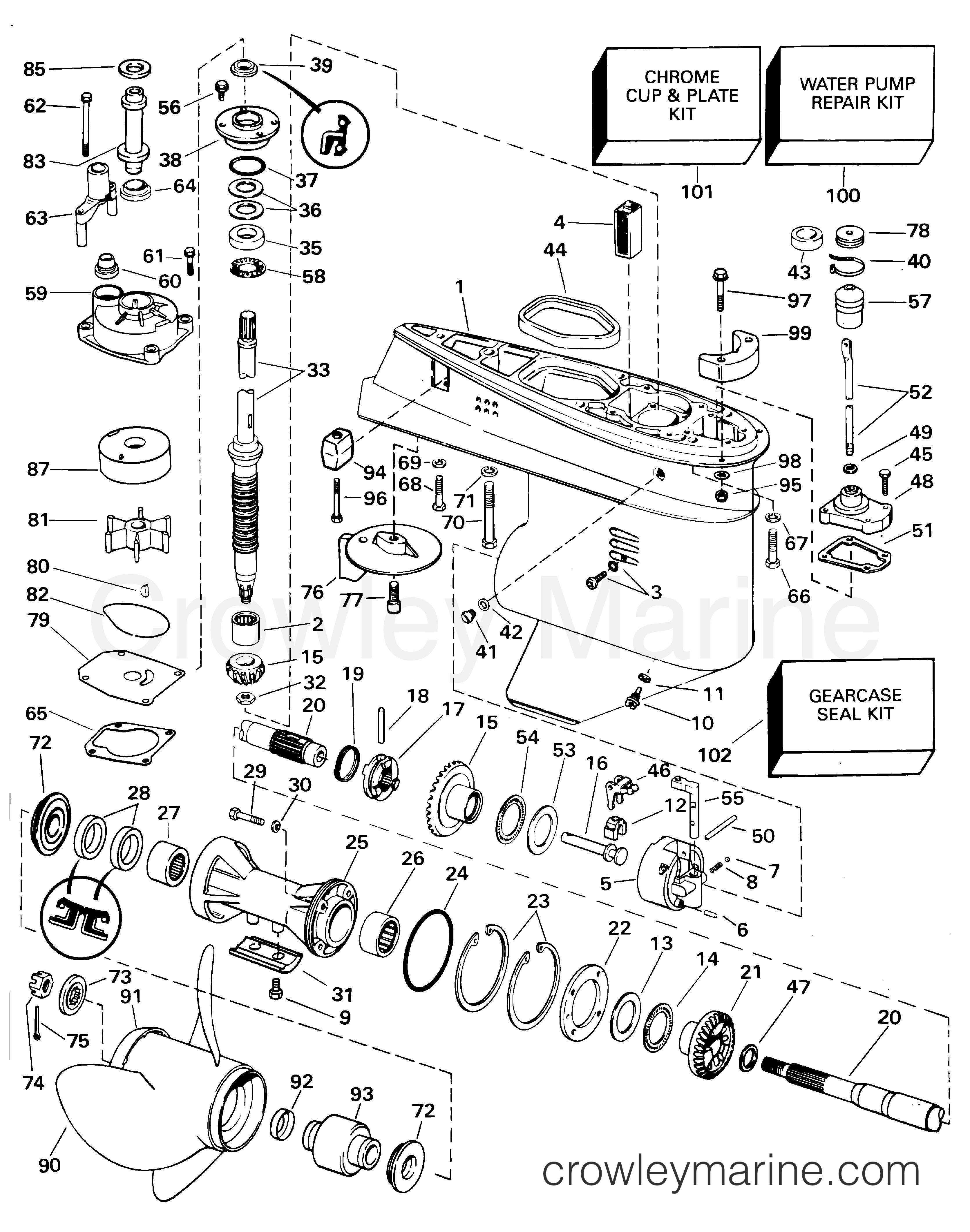 2001 Outboard 55 - J55WRYSIR - GEARCASE