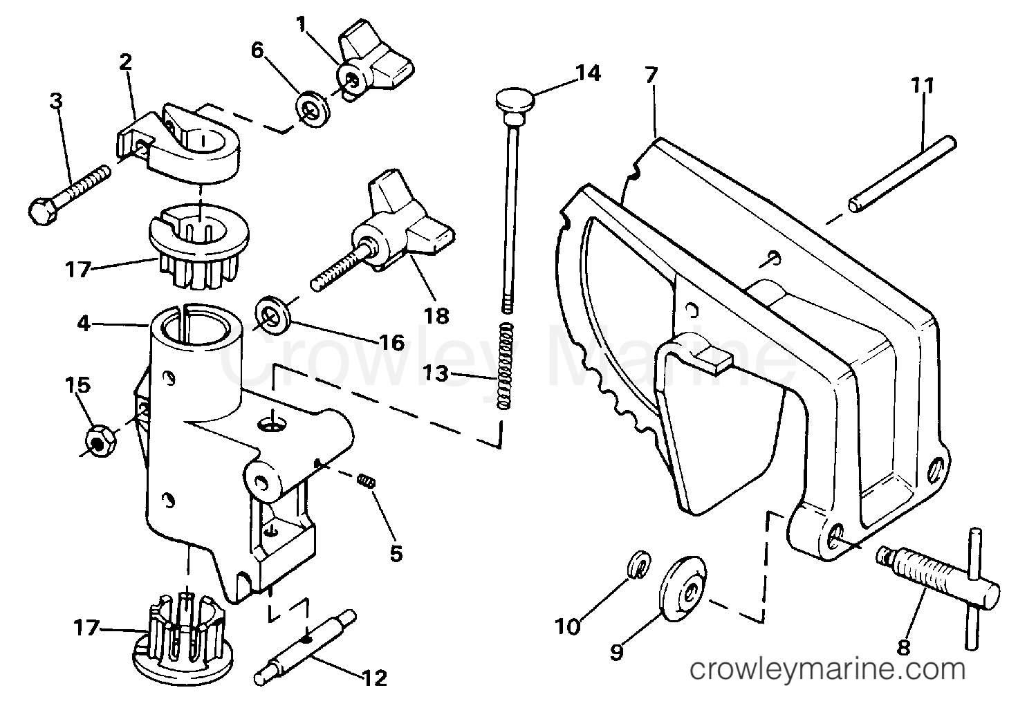 TRANSOM MOUNT STERN BRACKET 1984 Electric Trolling Motor 12 Volt EBF2P Crowley Marine