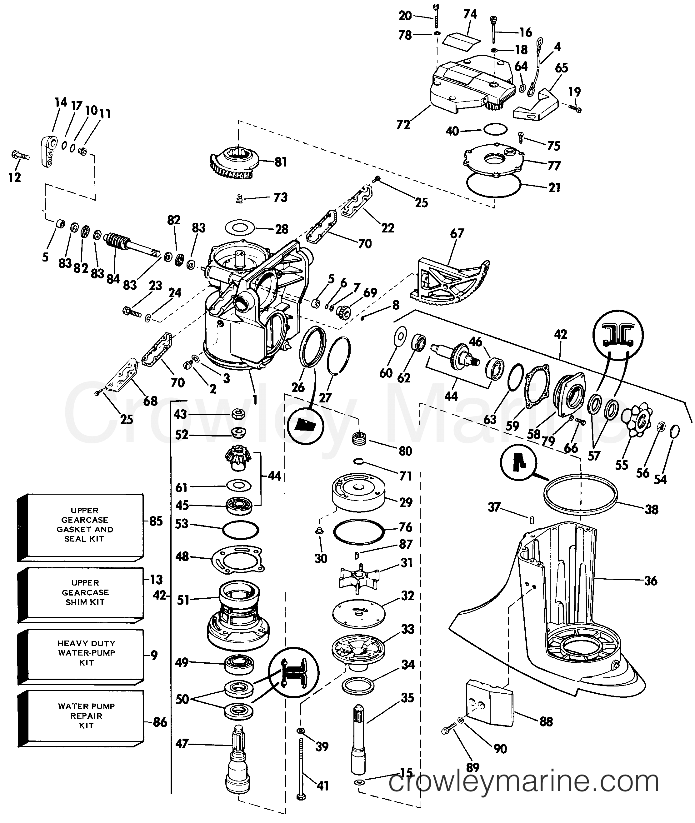 1985 Stern Drive 5 - 504FTHRCOM - UPPER GEARCASE GROUP