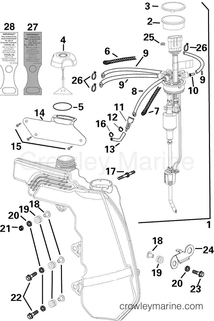 2004 Outboard 90 - E90DPXSRC - OIL TANK AND PUMP