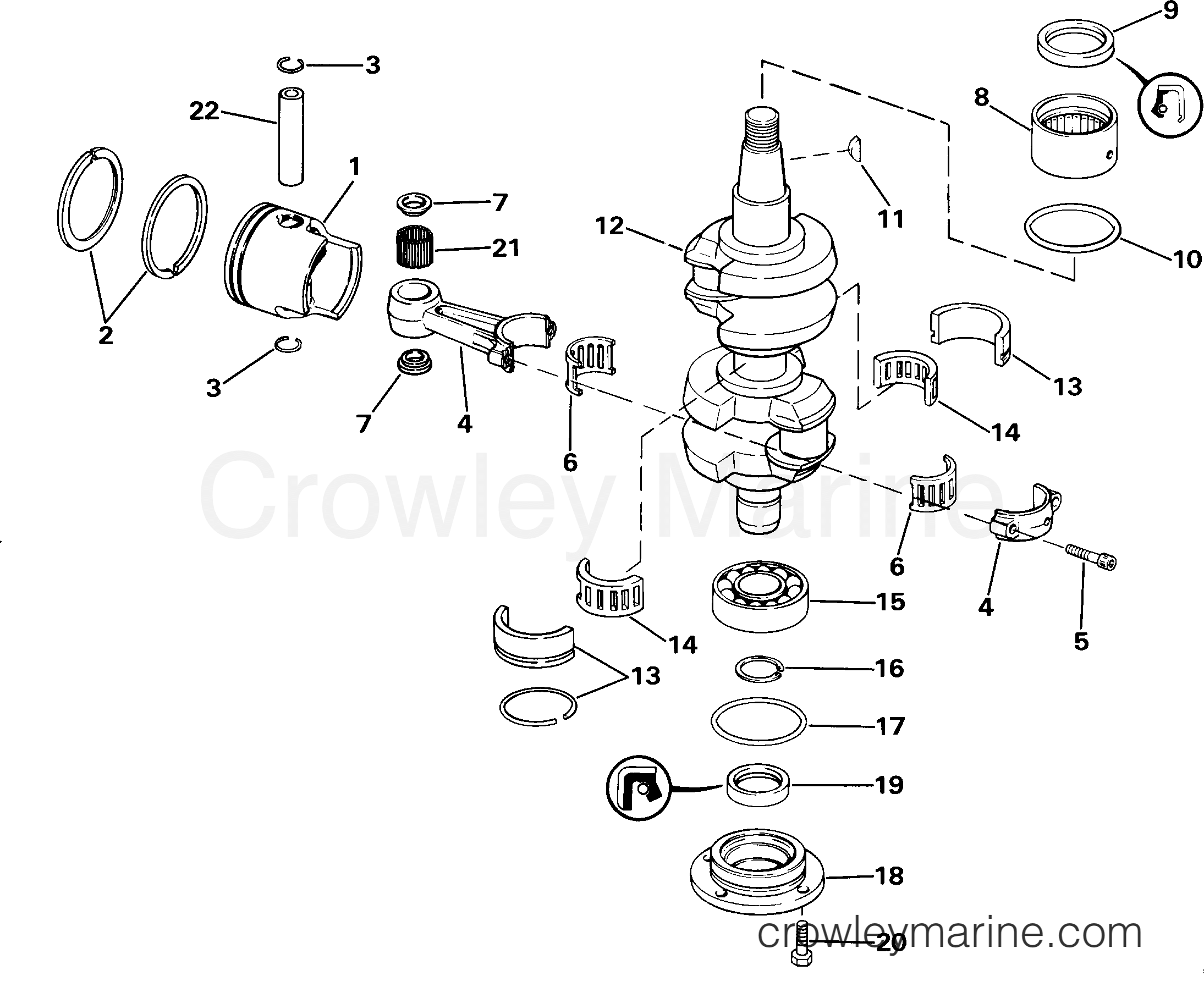 1985 Outboard 40 - J40TECOB - CRANKSHAFT & PISTON