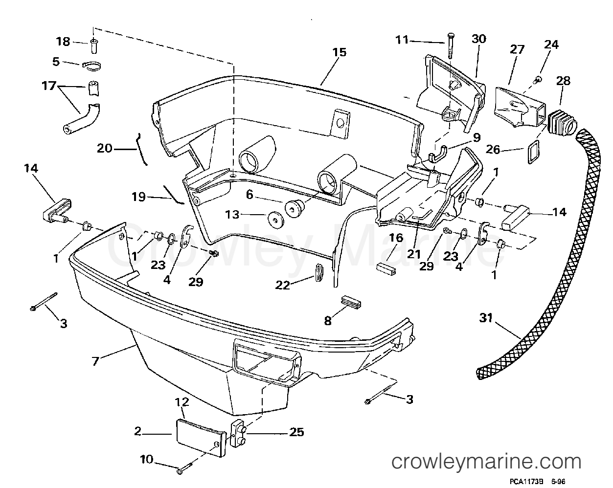 1997 Outboard 90 - J90ELEUC - LOWER ENGINE COVER