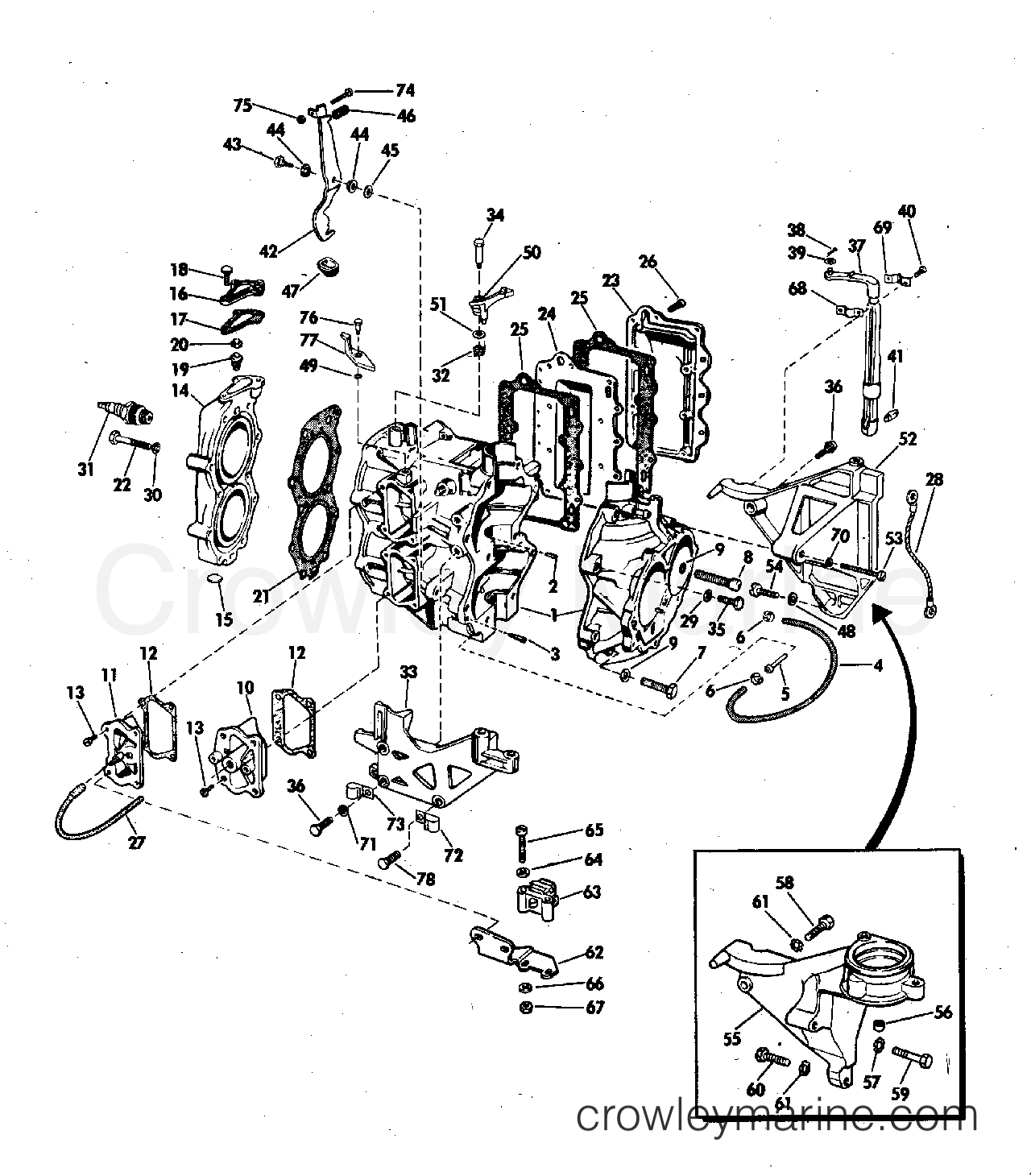 1973 Outboard 25 - 25RL73A - CYLINDER & CRANKCASE