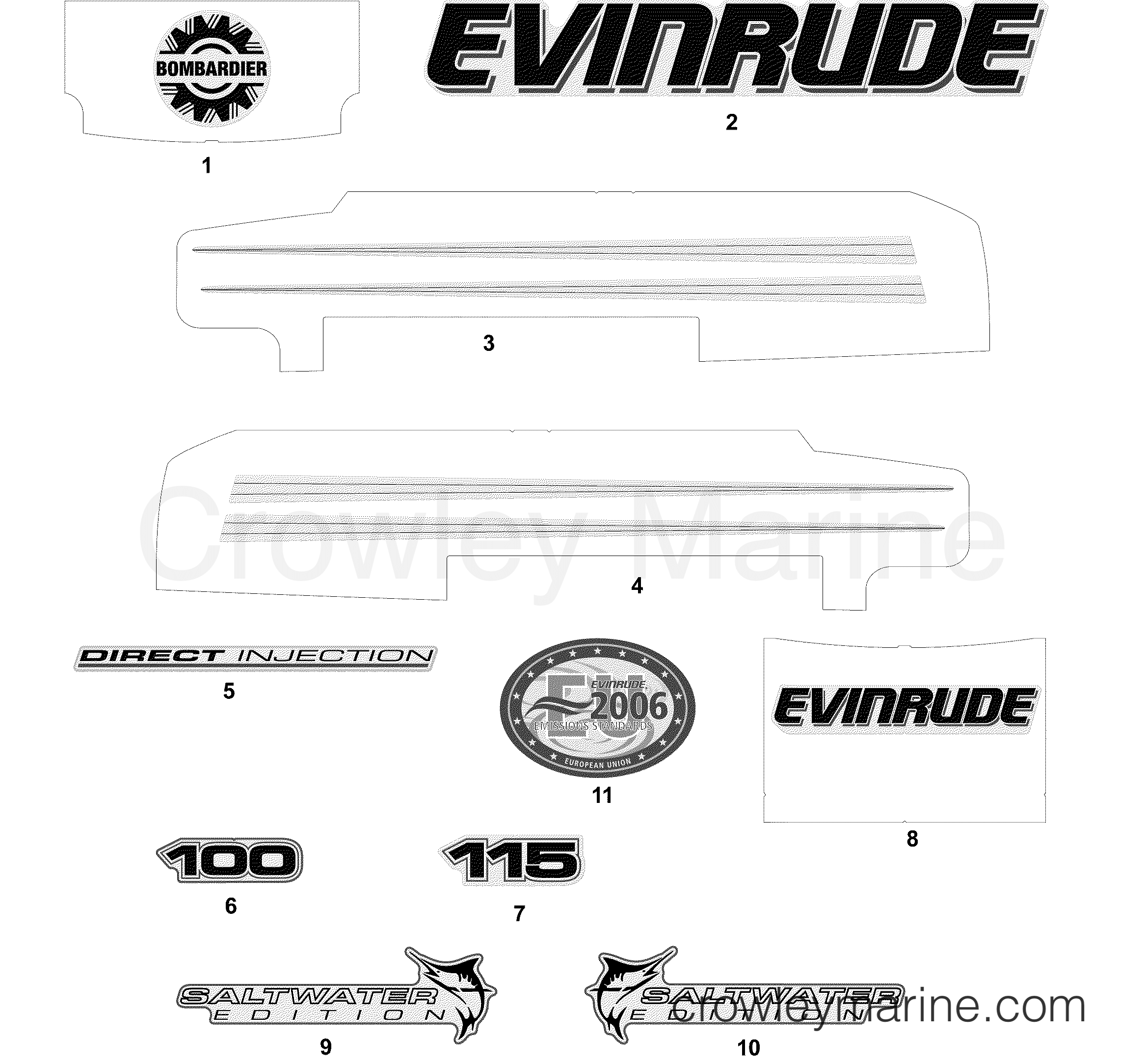 2004 Outboard 100 - E100FPLSRS - DECALS WHITE MODELS