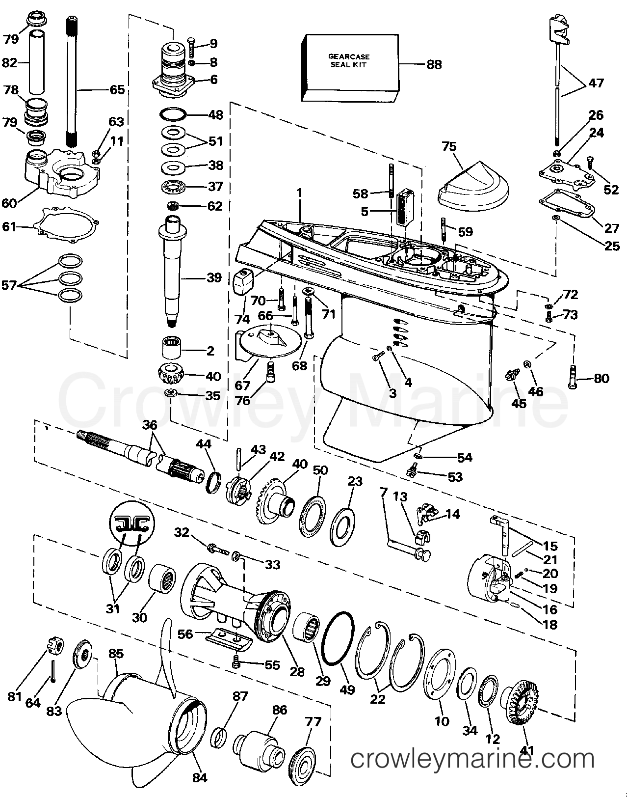 1988 OMC Stern Drive 2.3 - 232AMRGDE LOWER GEARCASE section