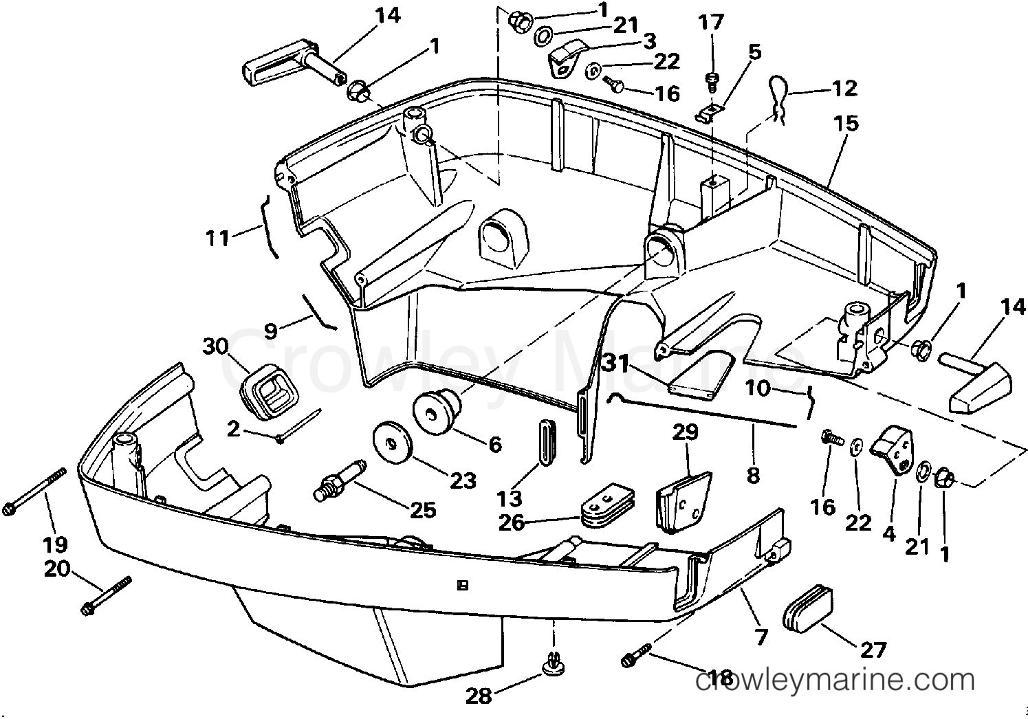1991 Outboard 225 - J225TLEIC - LOWER ENGINE COVER