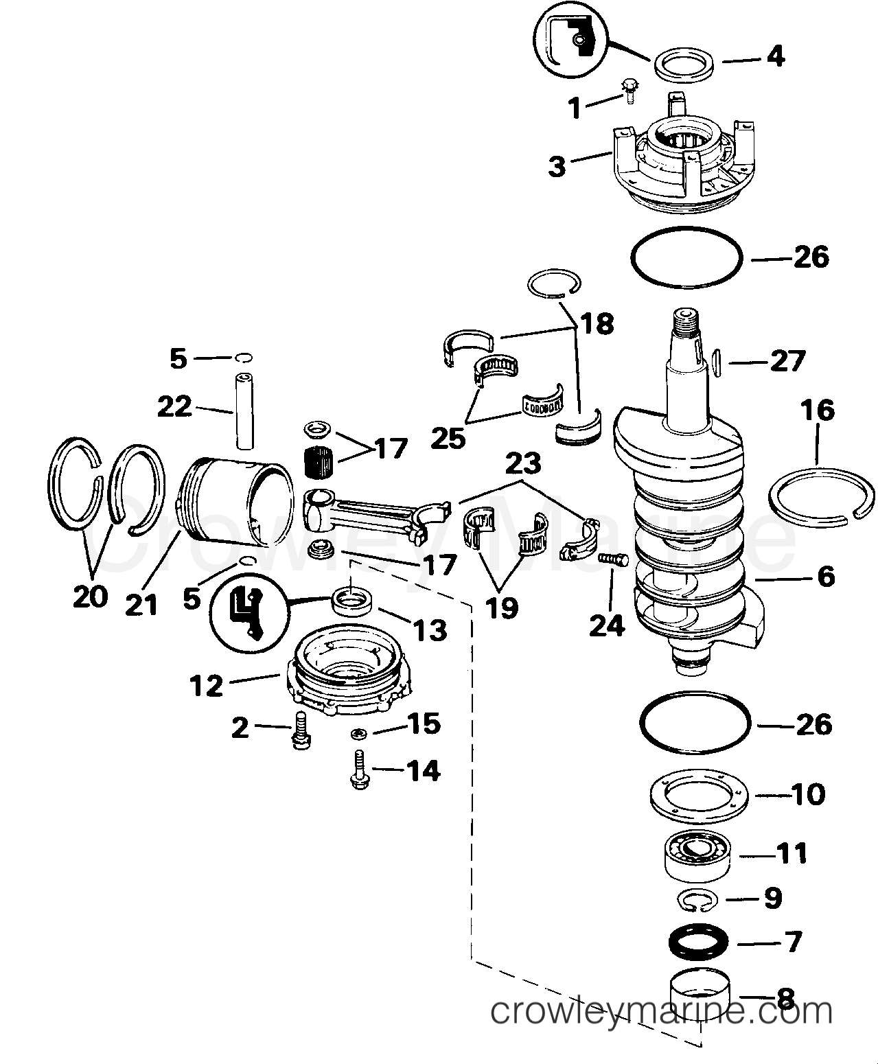 1992 Outboard 90 - VJ90MLEND - CRANKSHAFT & PISTON