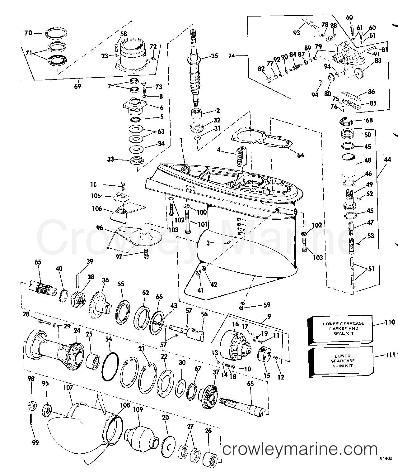 1978 OMC Stern Drive 120 - 990242D LOWER GEARCASE section