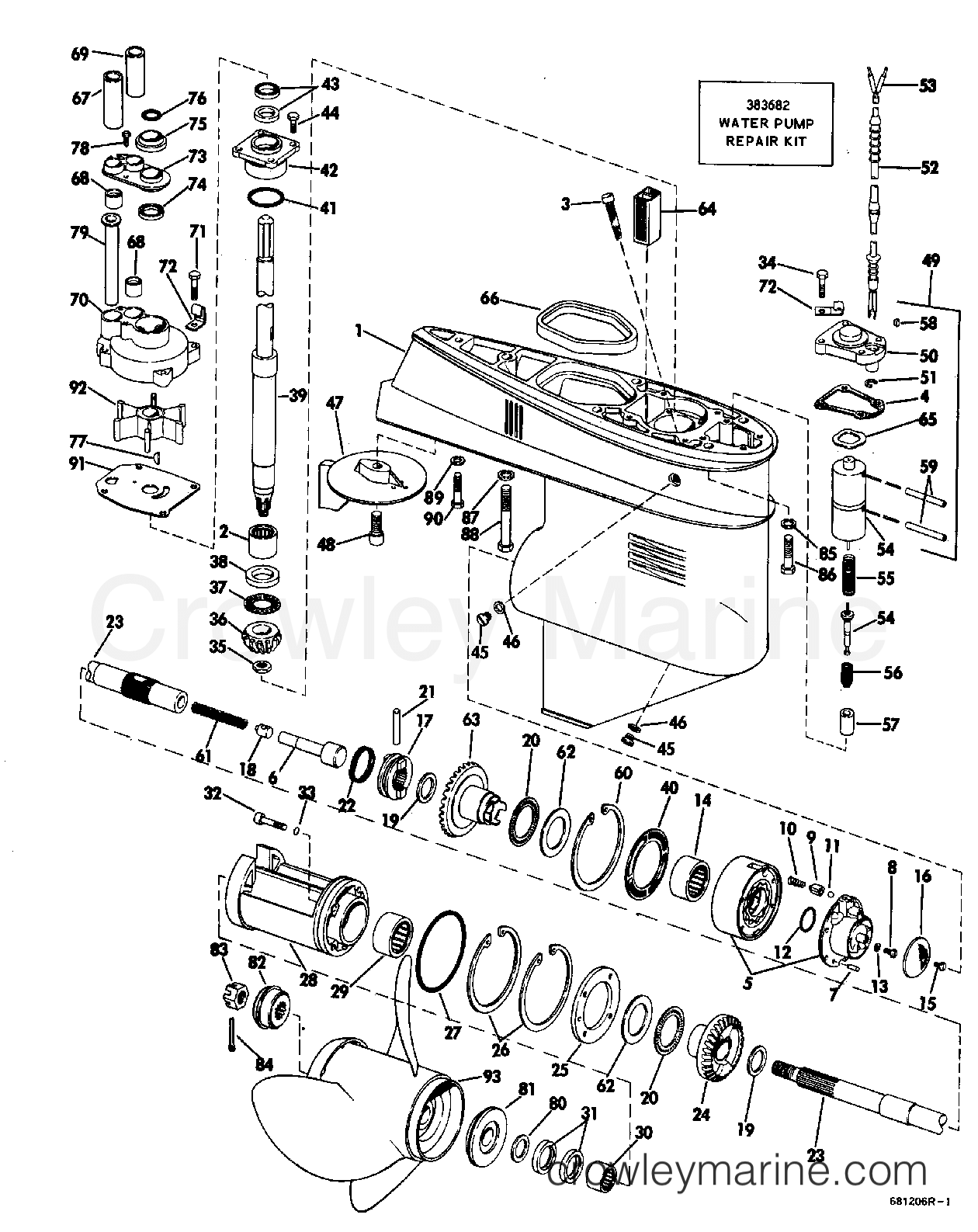 1969 Johnson Outboards 55 - 55ES69A GEARCASE GROUP section