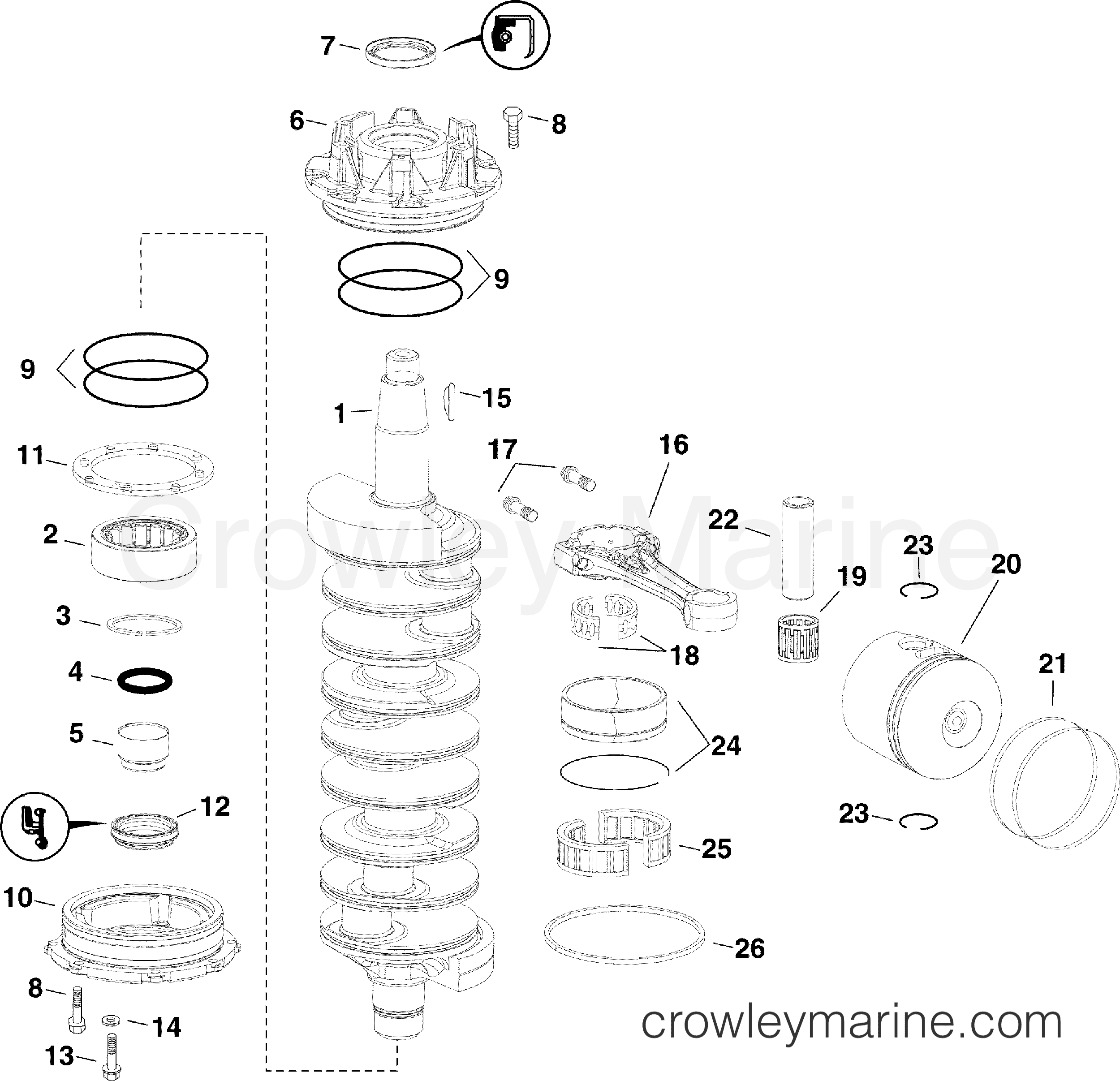 AA Outboard 300 - E300DCXAAA - CRANKSHAFT & PISTONS
