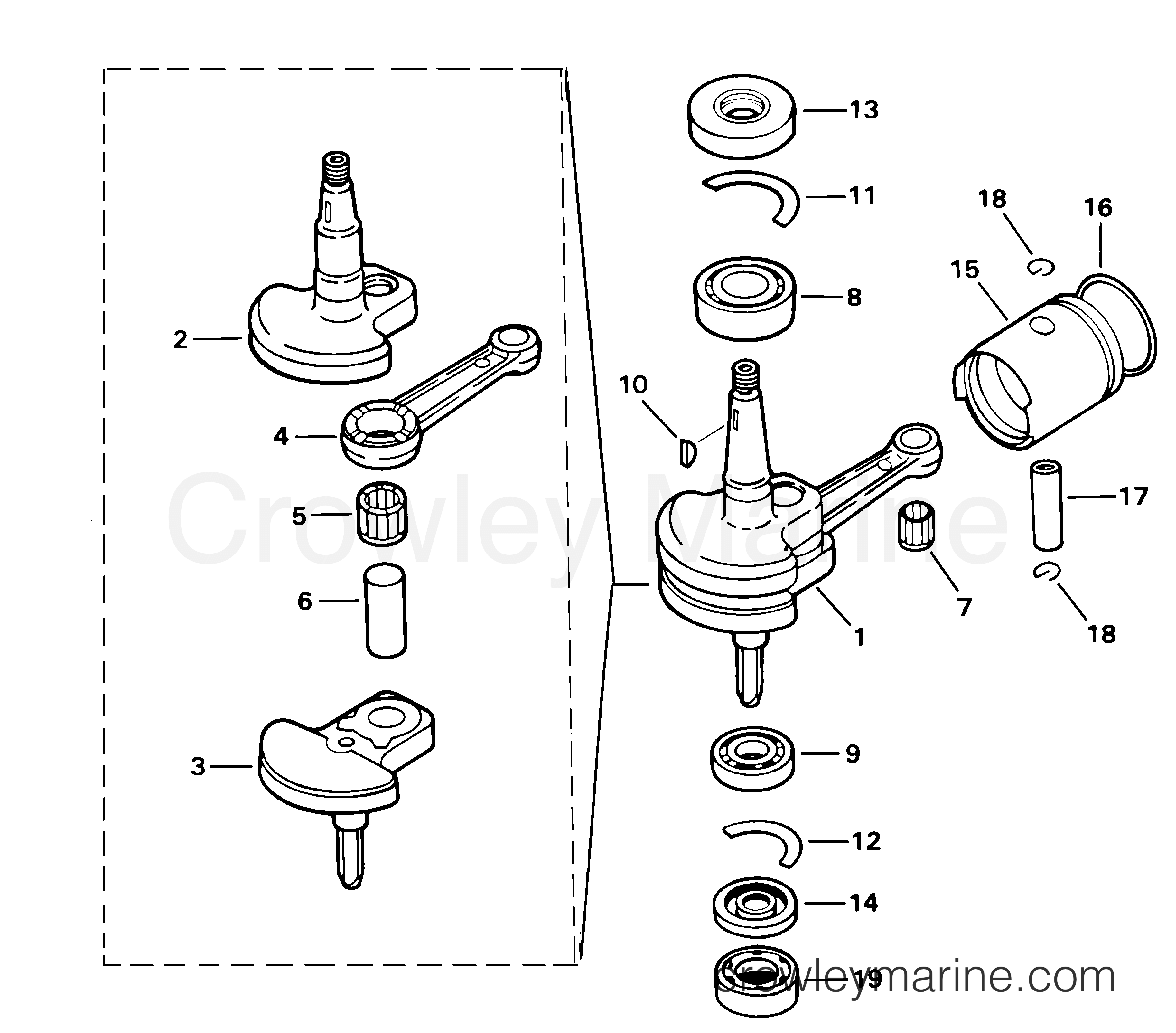 2001 Outboard 2 - J2RTVSIA - PISTON & CRANKSHAFT