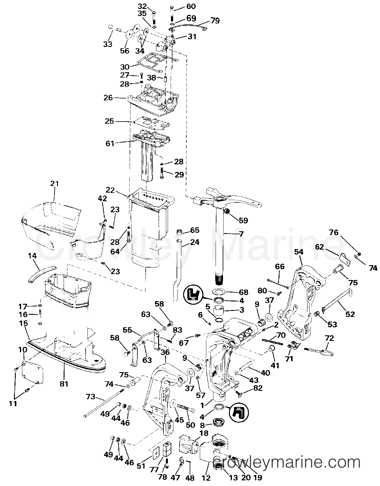 1990 Outboard 60 - J60ELESM - MIDSECTION - 60TTL ONLY
