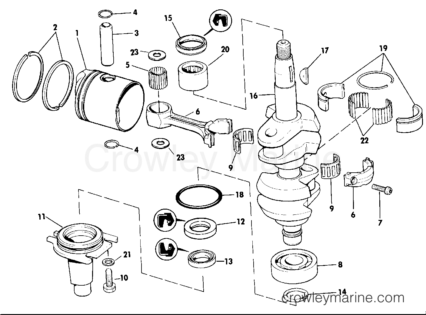 1986 Evinrude Outboards 9.9 - E10ECDB CRANKSHAFT & PISTON section