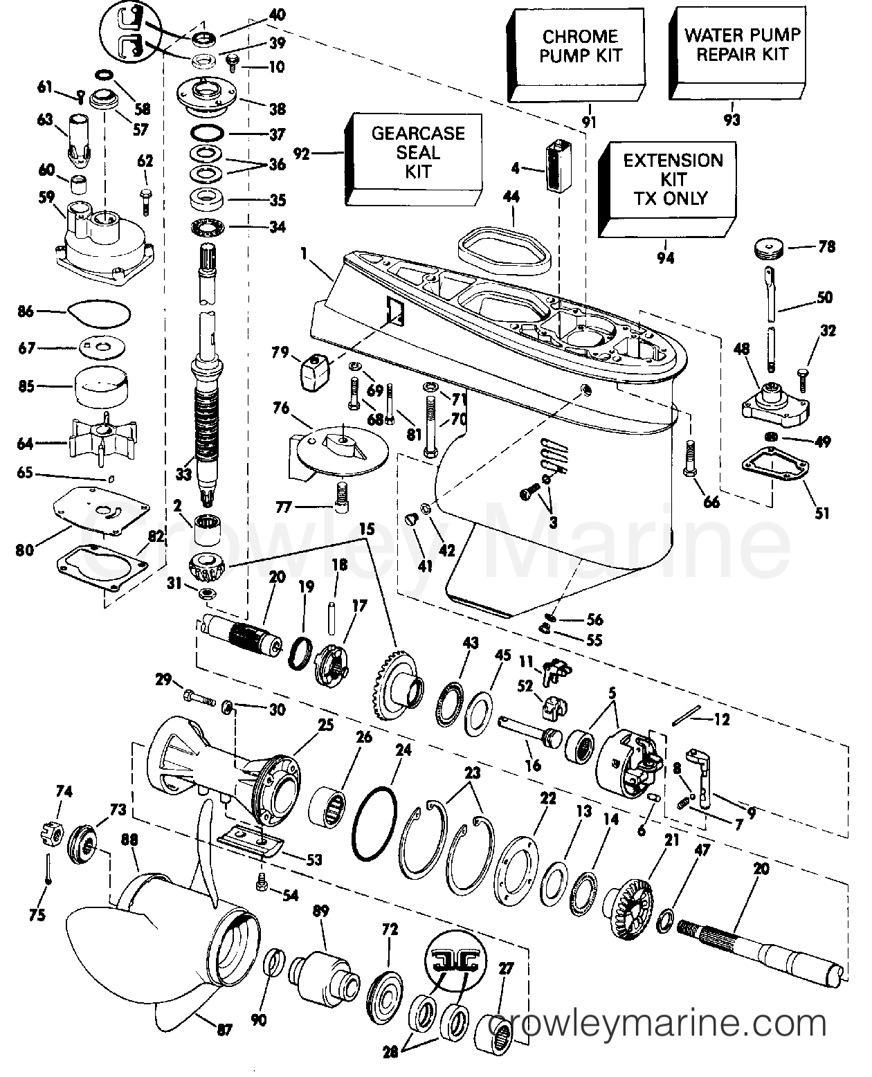 1992 Outboard 70 - J70ELEND - GEARCASE