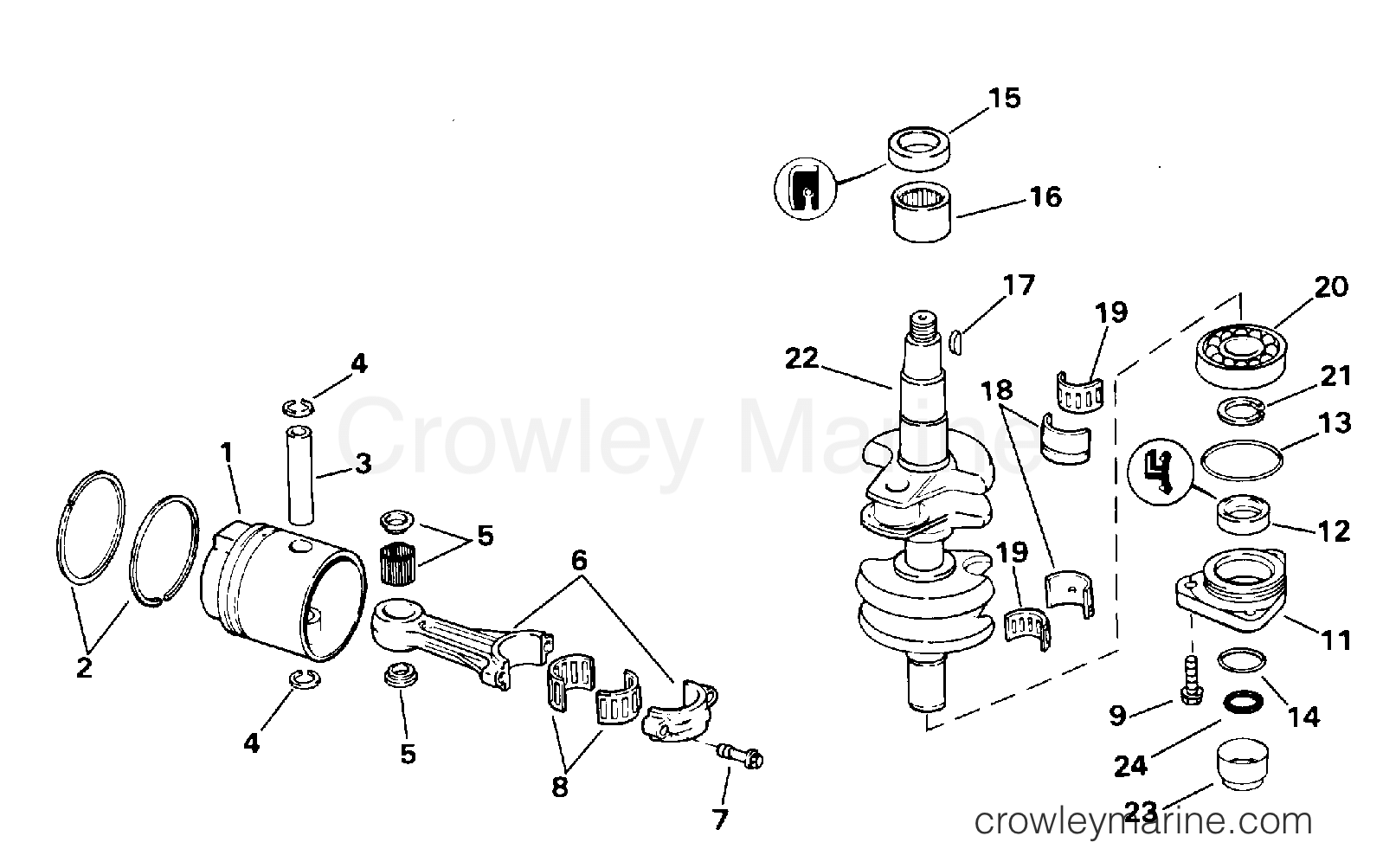 1994 Outboard 25 - J25TEERC - CRANKSHAFT & PISTON