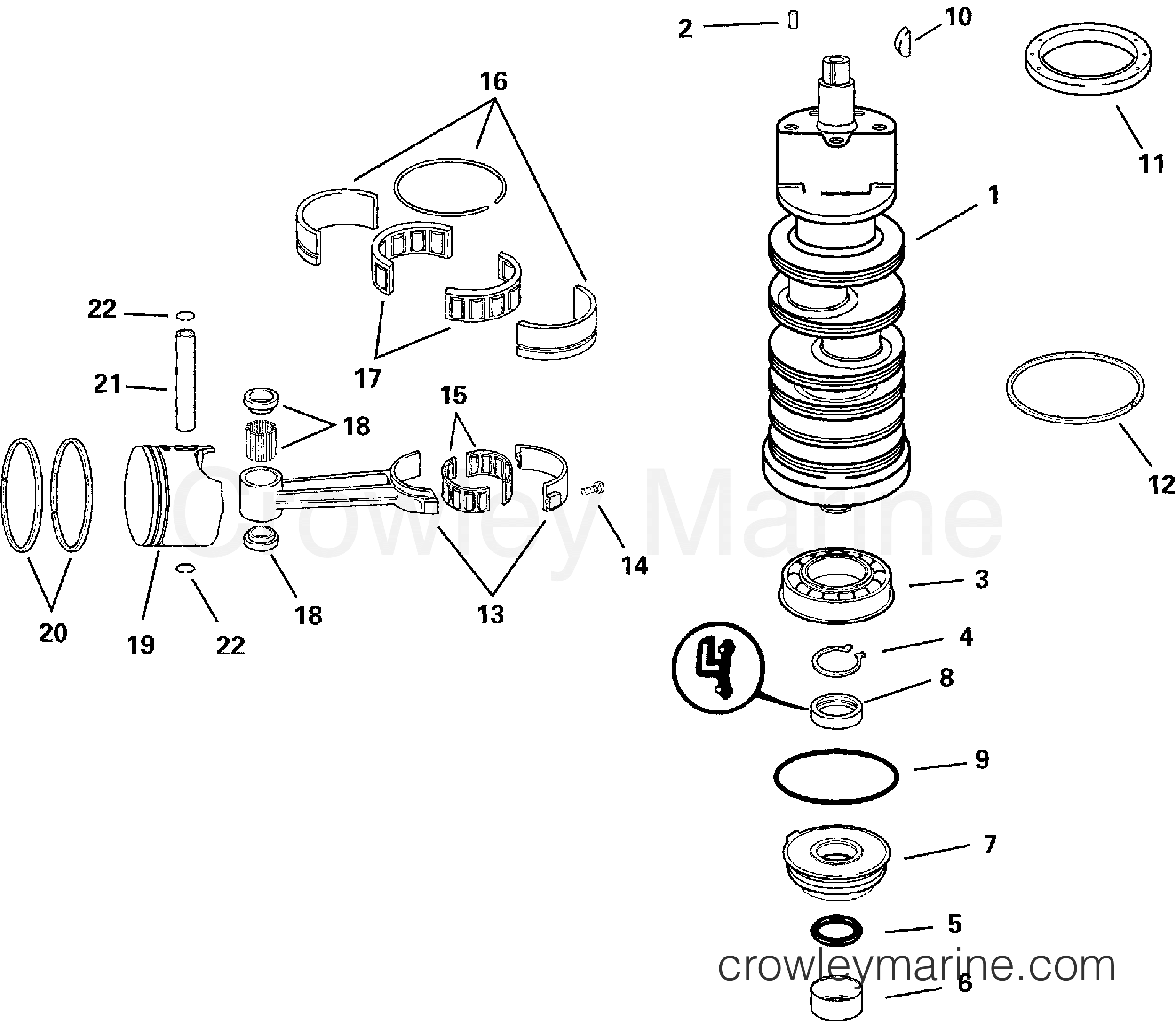 2006 Outboard 90 - J90PLSDM - CRANKSHAFT & PISTON